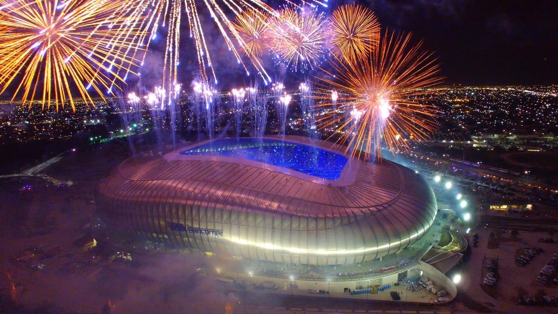 1920x1080 Estadio BBVA Bancomer Fuegos Pirotecnicos Rayados Monterrey 4K, Desktop