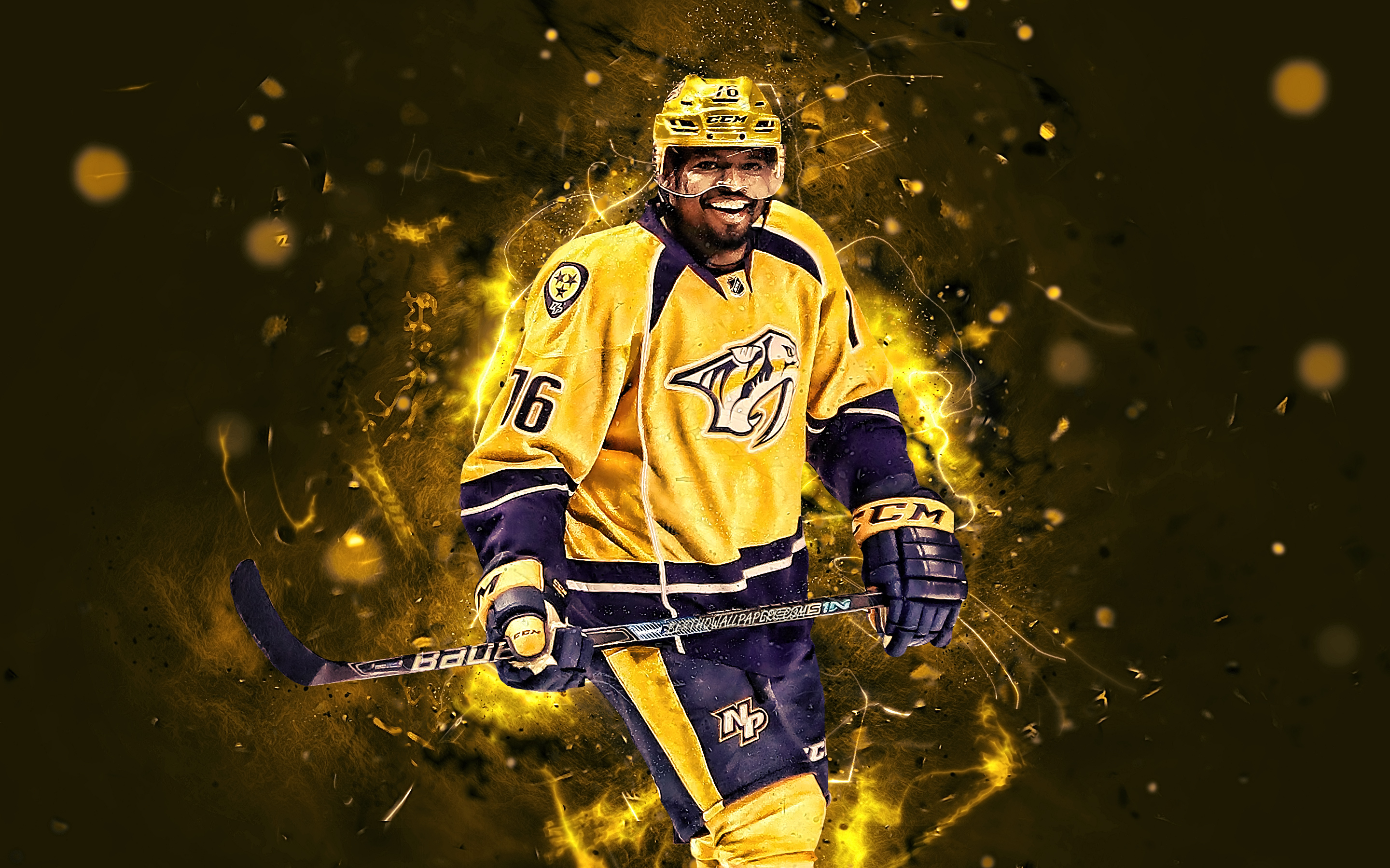 2880x1800 Download Wallpaper PK Subban, Hockey Players, Nashville Predators, NHL, Hockey Stars, Pernell Karl Sylvester Subban, Hockey, Neon Lights, USA For Desktop With Resolution. High Quality HD Picture Wallpaper, Desktop