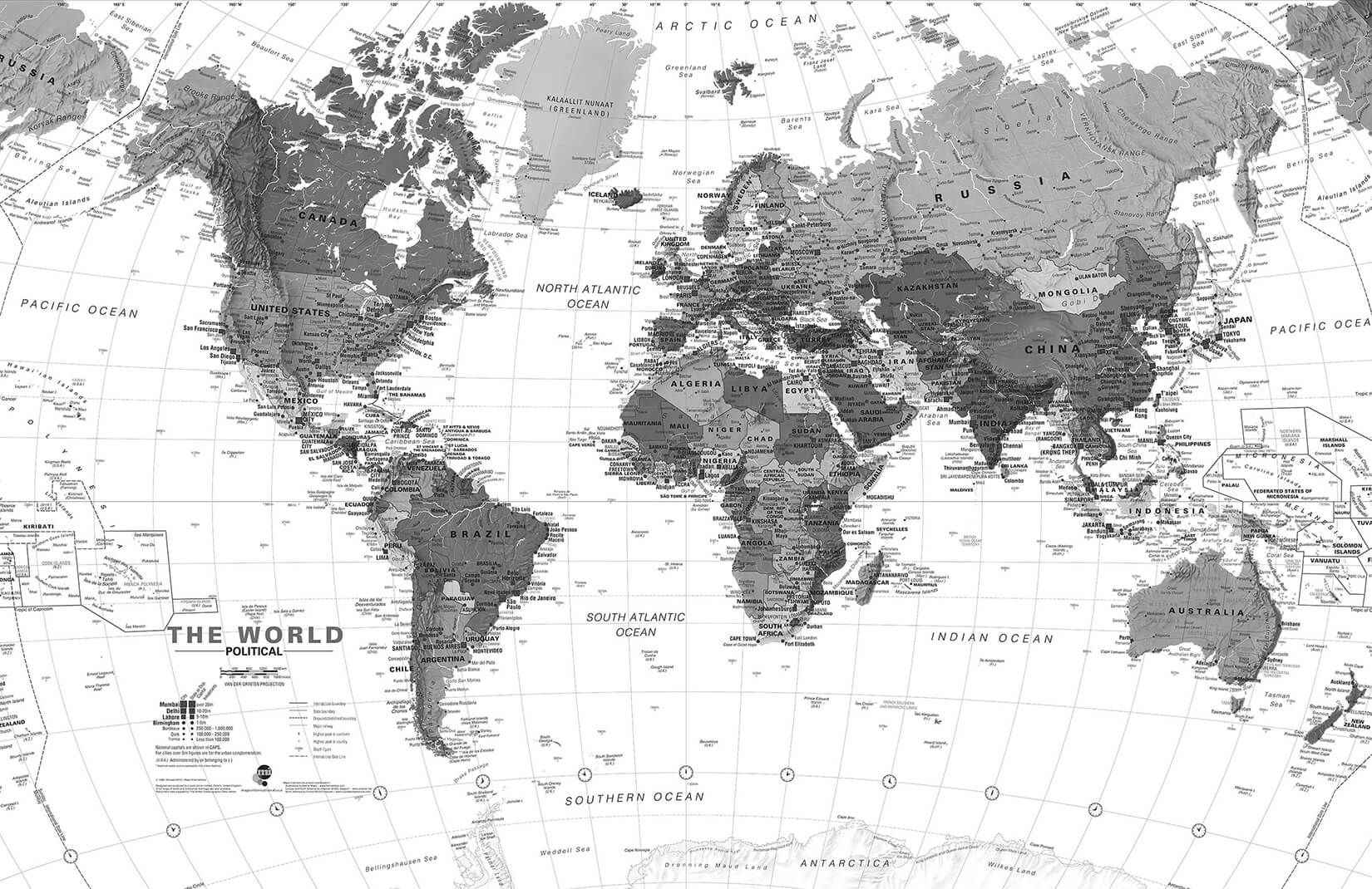 1650x1070 Black & White Detailed Map Wallpaper Mural, Desktop