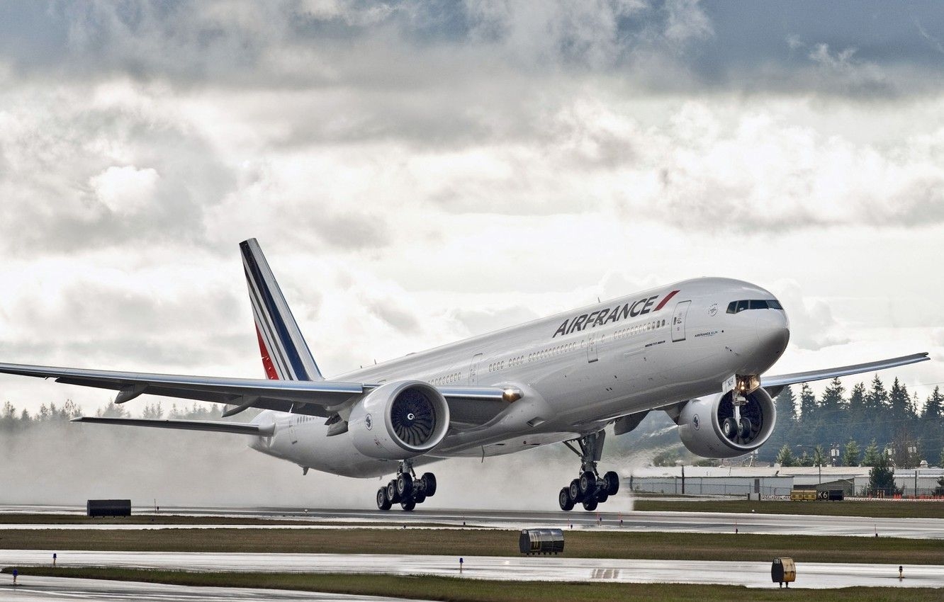 1340x850 Wallpaper clouds, Boeing, the plane, Boeing, Air France, Desktop