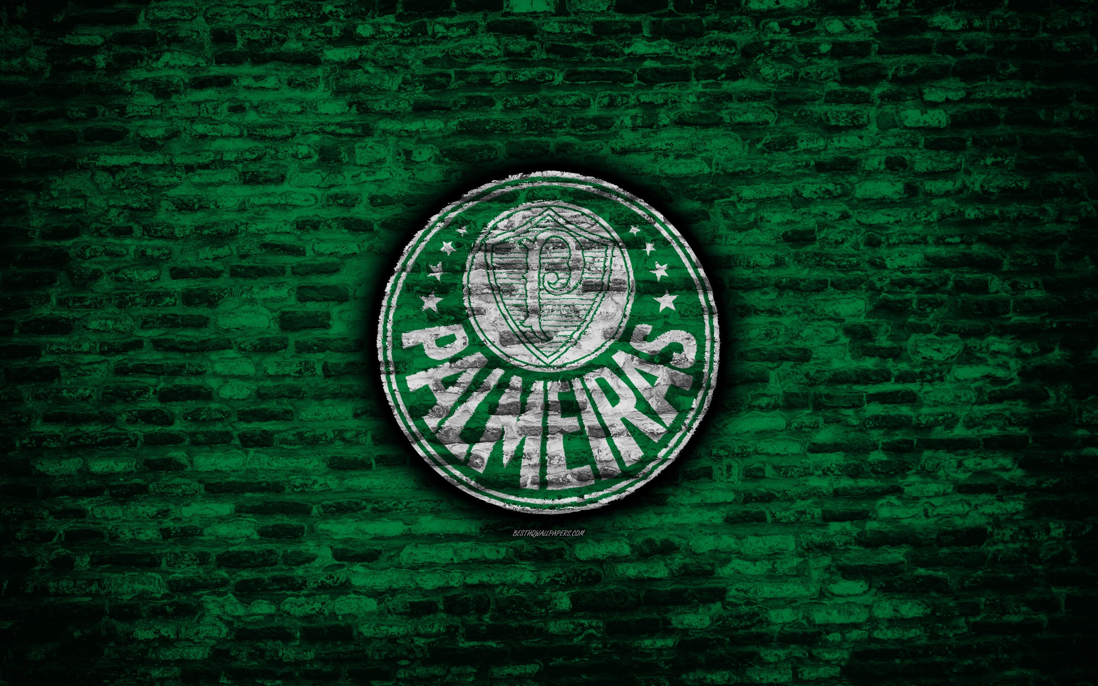 3840x2400 Download wallpaper SE Palmeiras, 4k, emblem, Brazilian Seria A, grunge, soocer, Brazil, Palmeiras, football club, brick texture, Palmeiras FC for desktop with resolution. High Quality HD picture wallpaper, Desktop