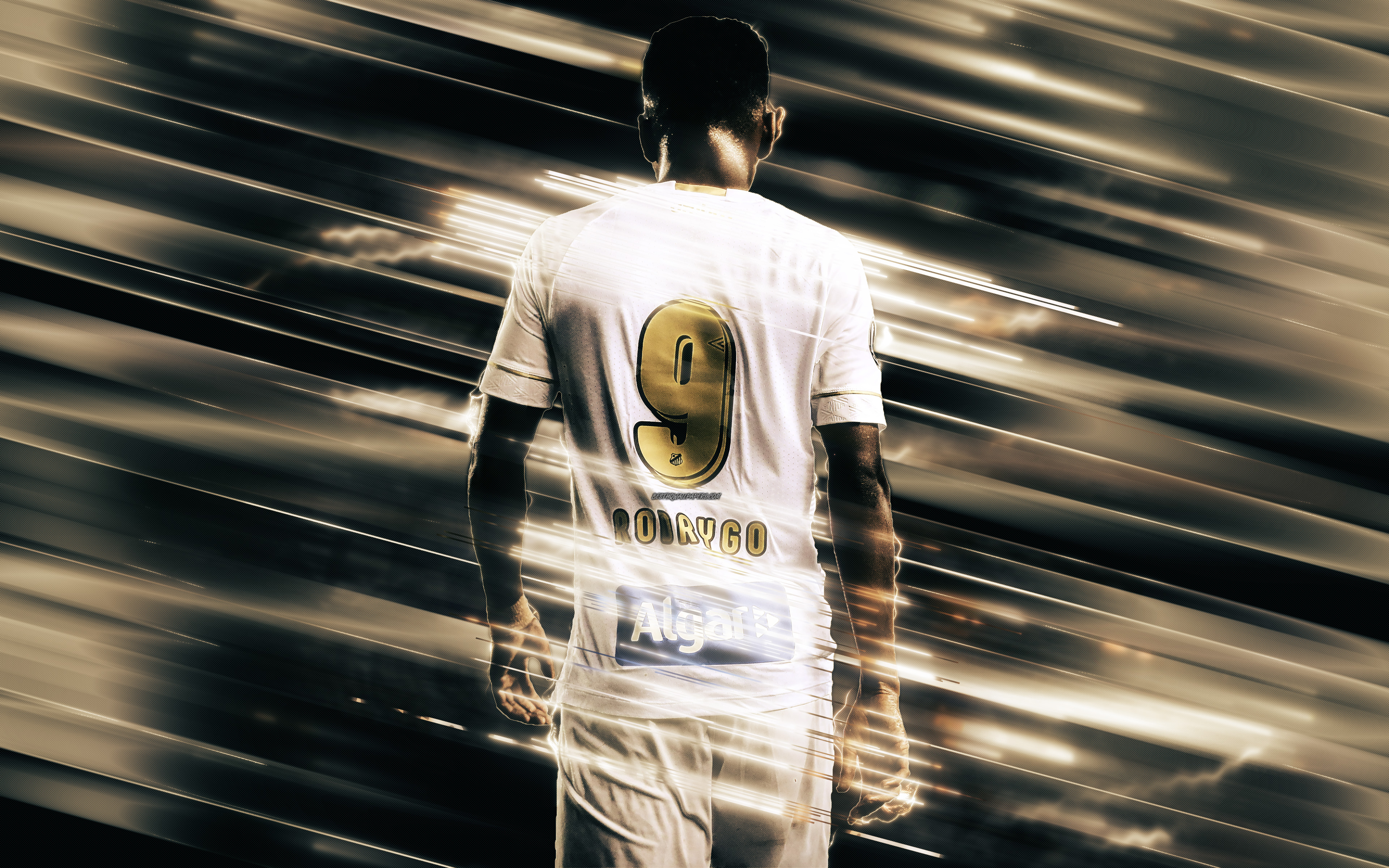 3840x2400 Download wallpaper Rodrygo, 4k, creative art, blades style, Santos FC, Brazilian footballer, Serie A, Brazil, gray creative background, football, Rodrygo Silva de Goes for desktop with resolution. High Quality HD picture, Desktop