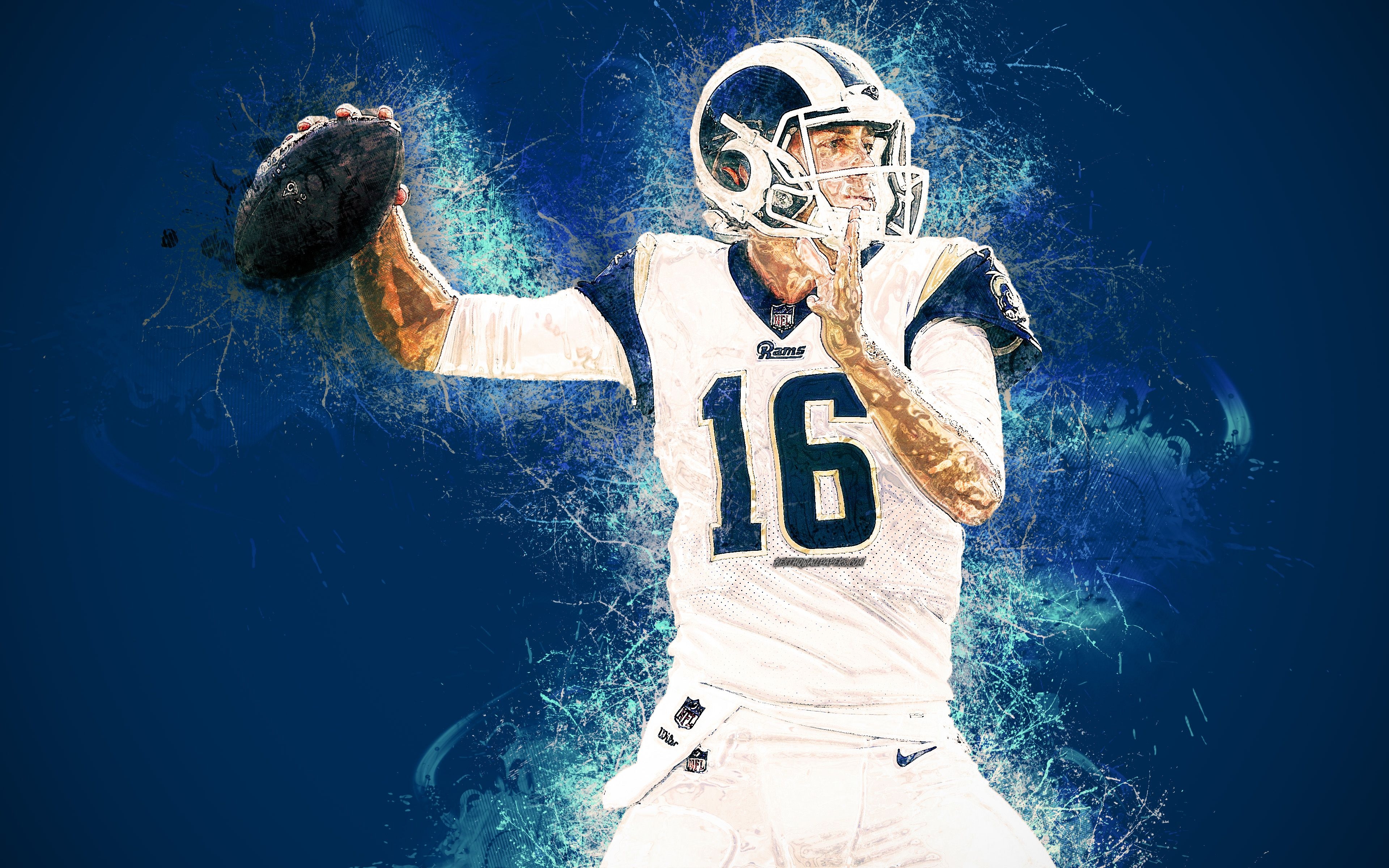 3840x2400 Download wallpaper Jared Goff, 4k, art, paint art, American, Desktop