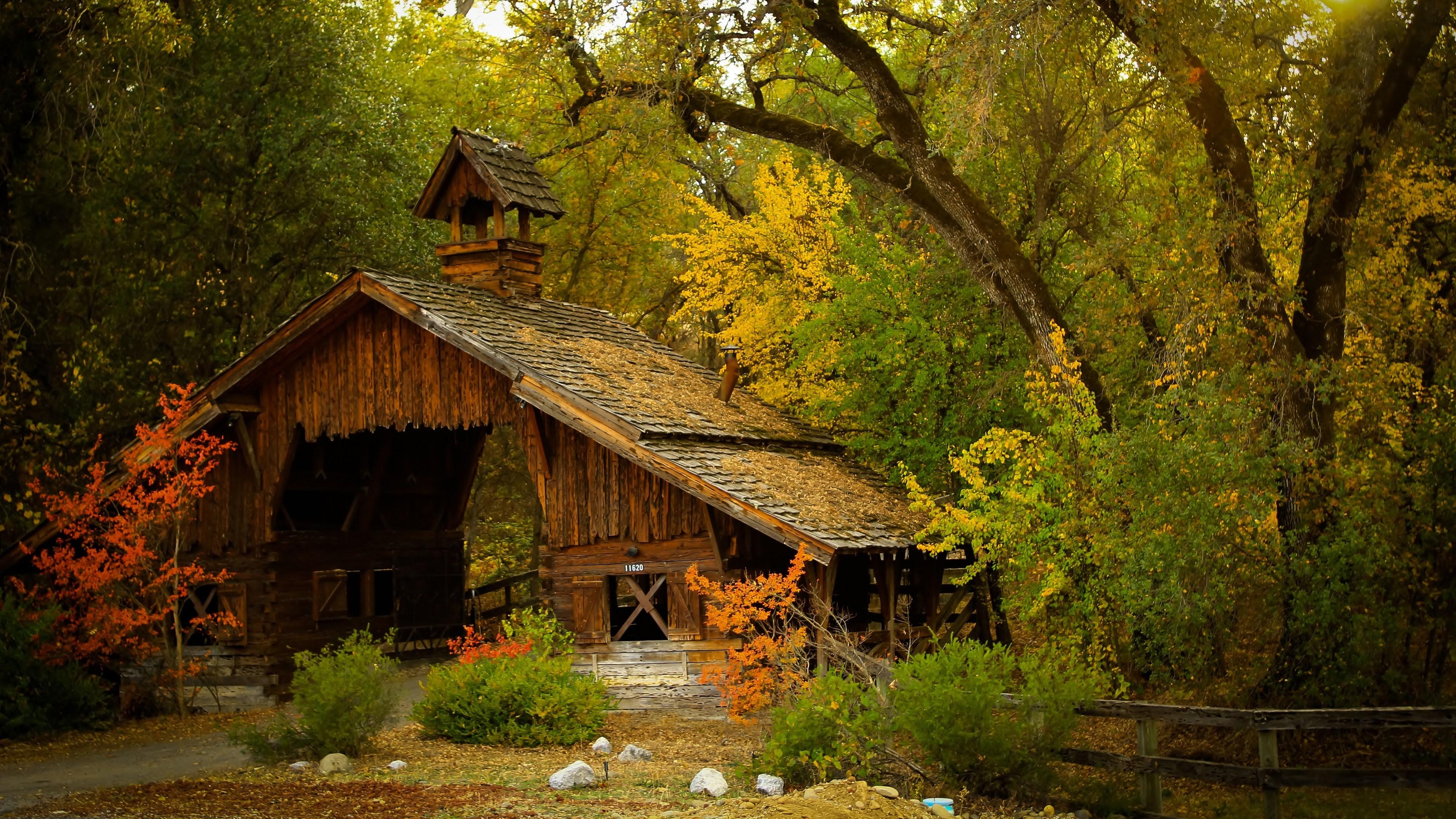 3840x2160 nature, Mountain, Forest, Landscape, Fog, House, Tree, Desktop