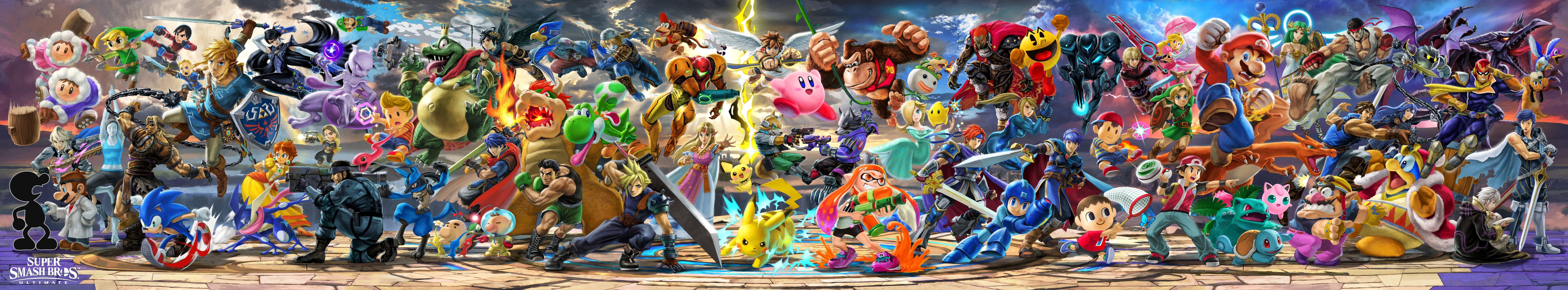 10000x1860 Super Smash Bros Ultimate 10K Panoramic Art Wallpaper, Dual Screen