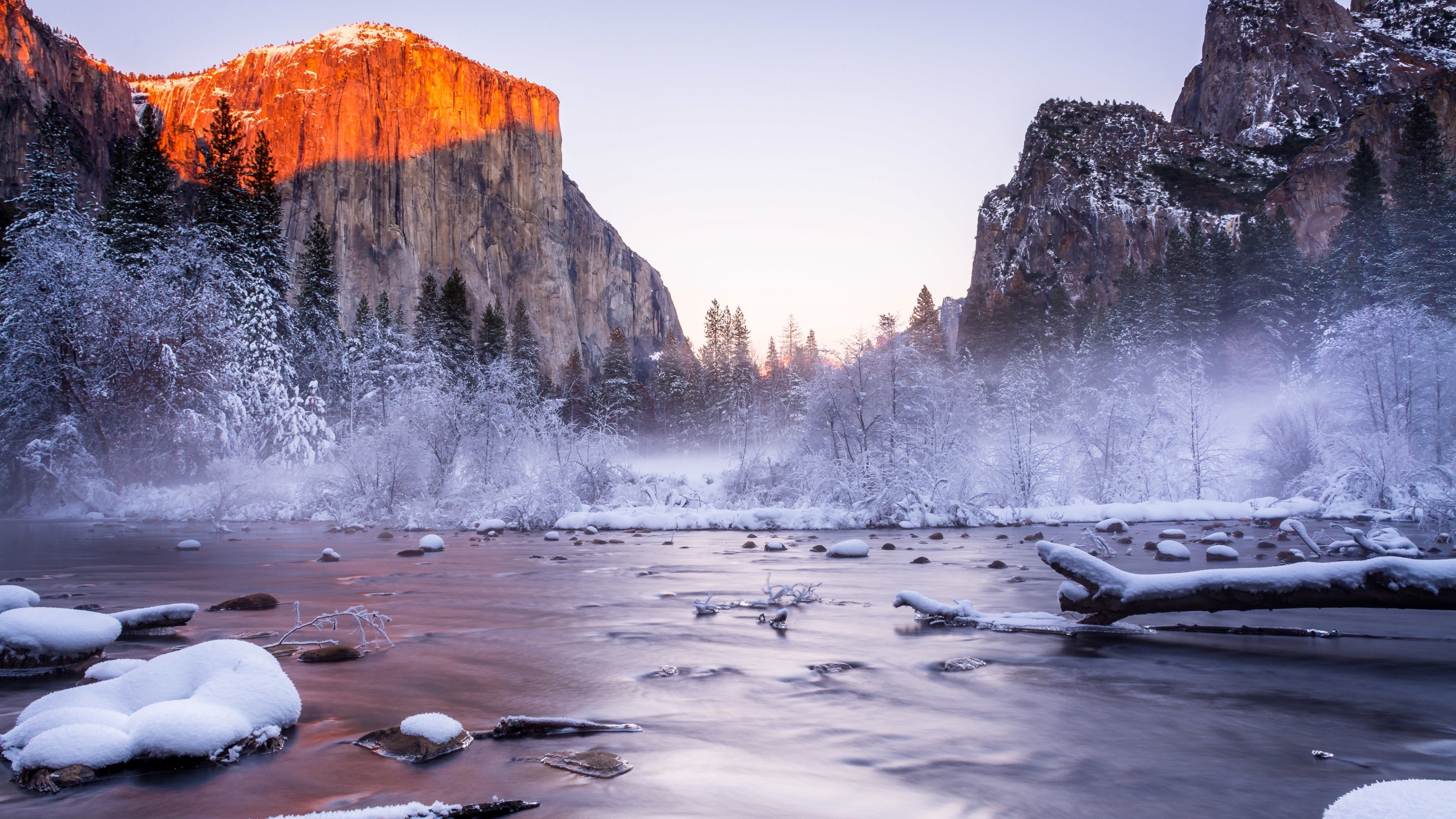 3840x2160 Wallpaper Yosemite, 5k, 4k wallpaper, National Park, California, USA, winter, tourism, travel, lake, mountain, Nature, Desktop