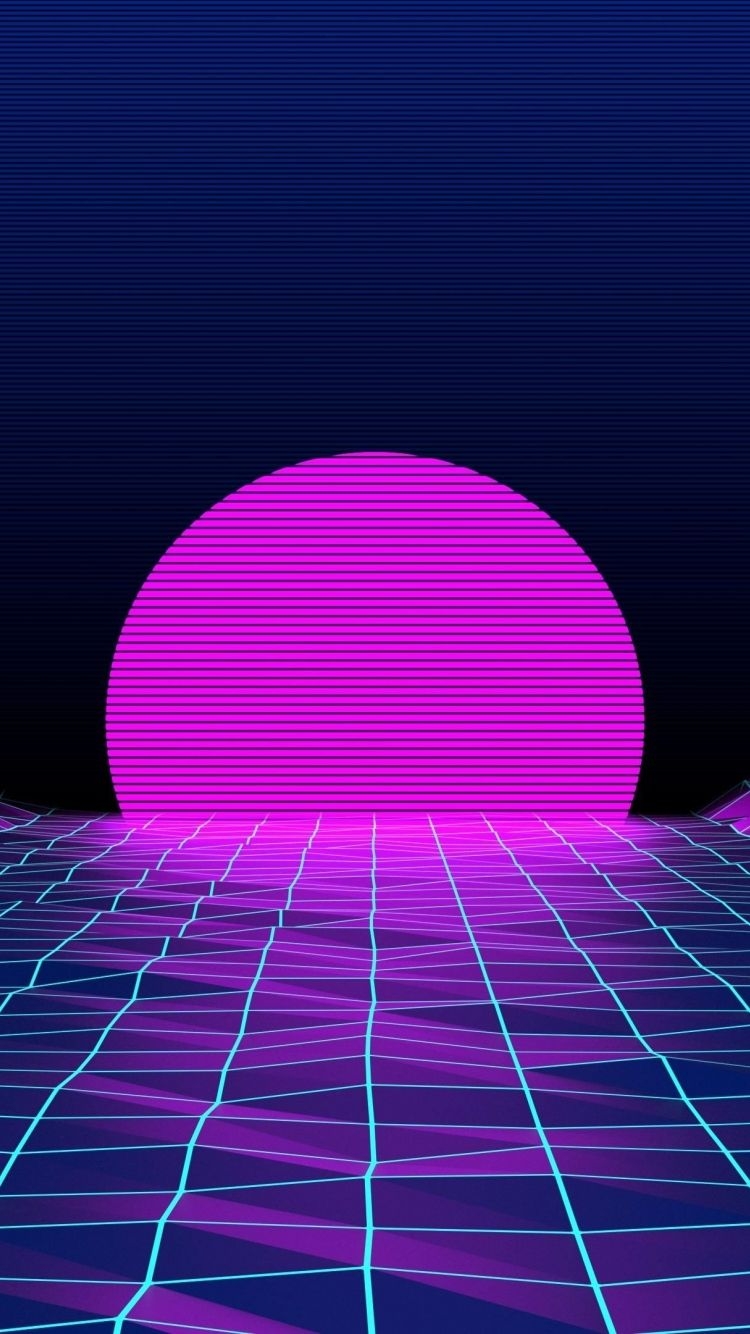 750x1340 Free download retrowave neon digital art retro style sky sun 80s, Phone