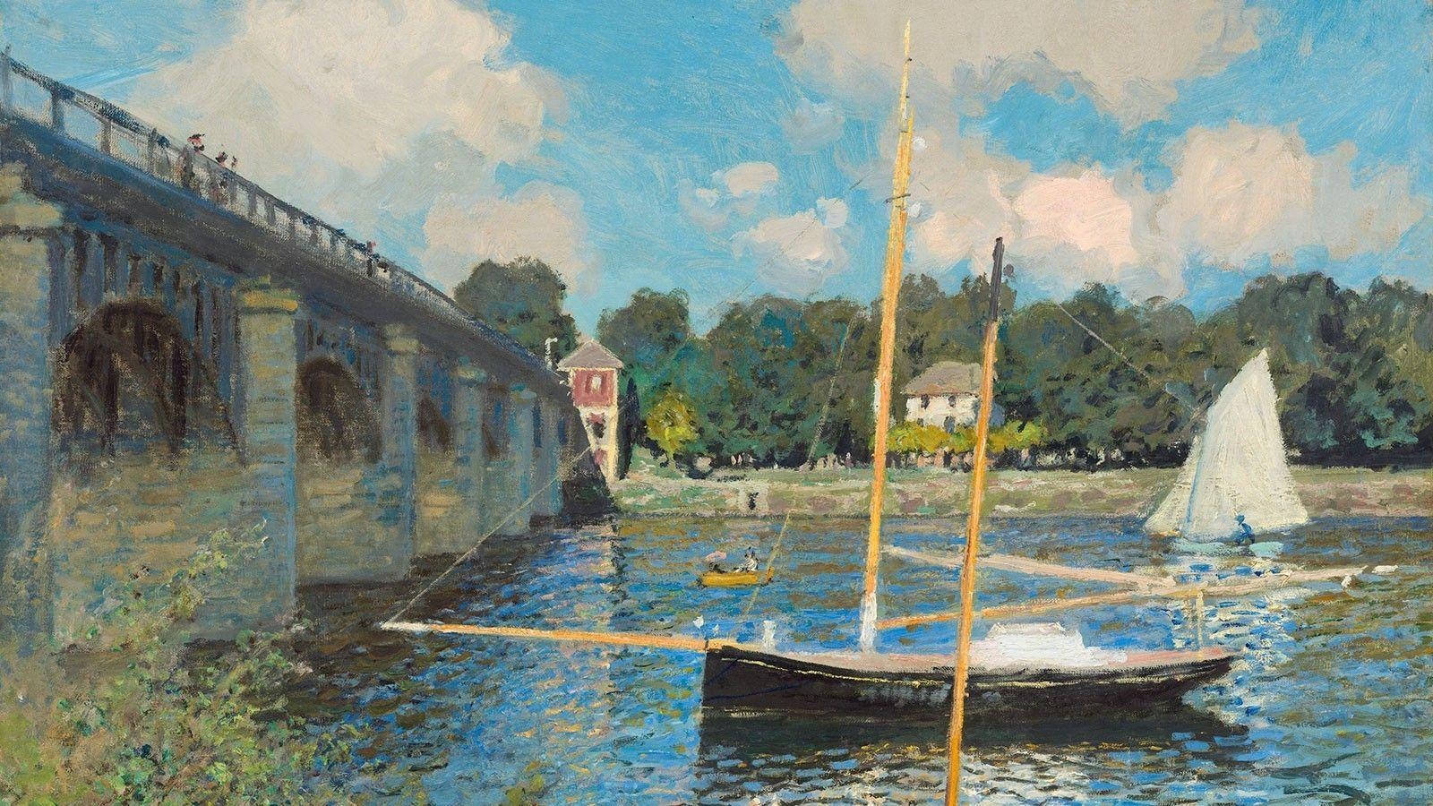 1600x900 artwork, Claude Monet, Painting, Bridge, River, France, Classic, Desktop