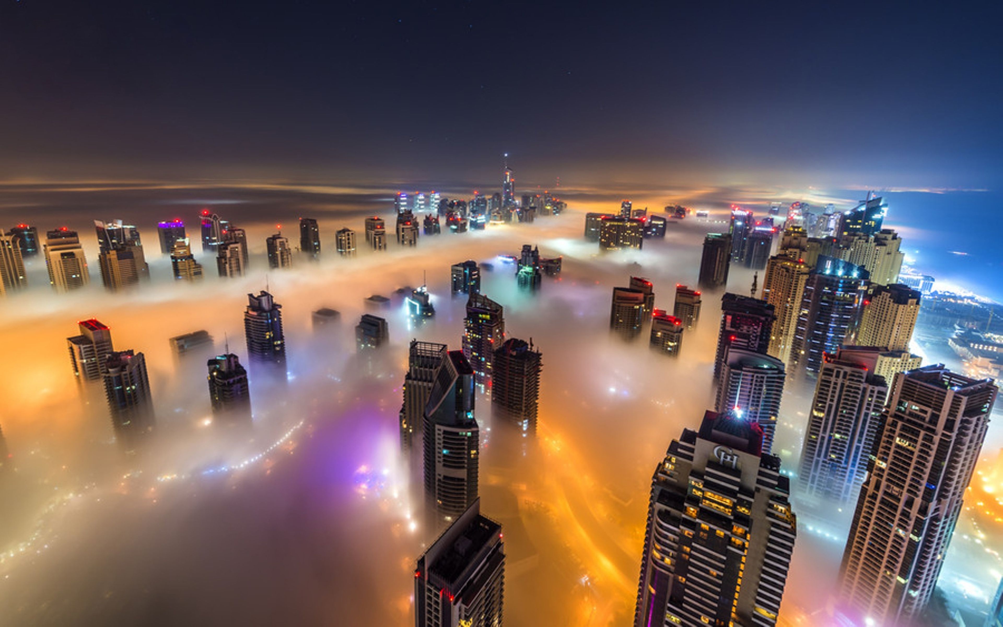 3840x2400 Dubai Night Time City In The Fog HD Wallpaper, Wallpaper13.com, Desktop