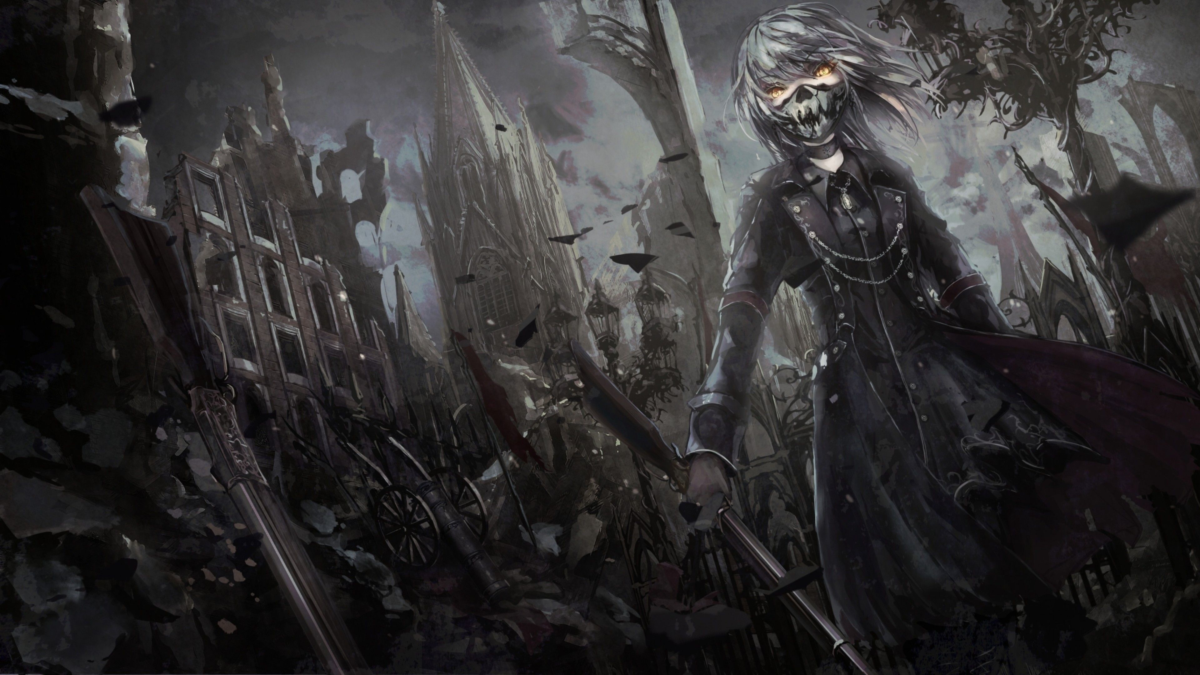 3840x2160 Download  Anime Girl, Mask, Gothic, Sword, Dark, Short, Desktop