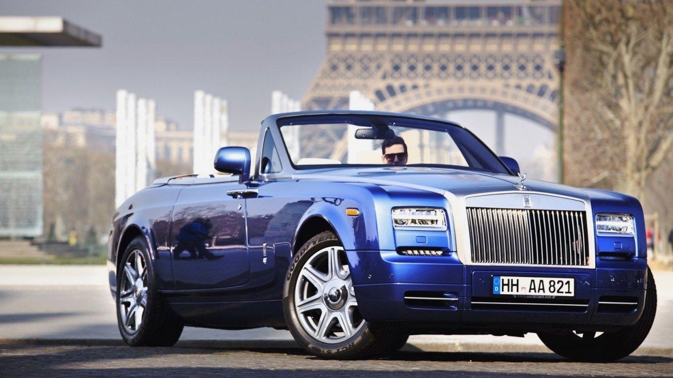 1370x770 HD Background Rolls Royce Phantom Convertible Dark Blue Front Side, Desktop