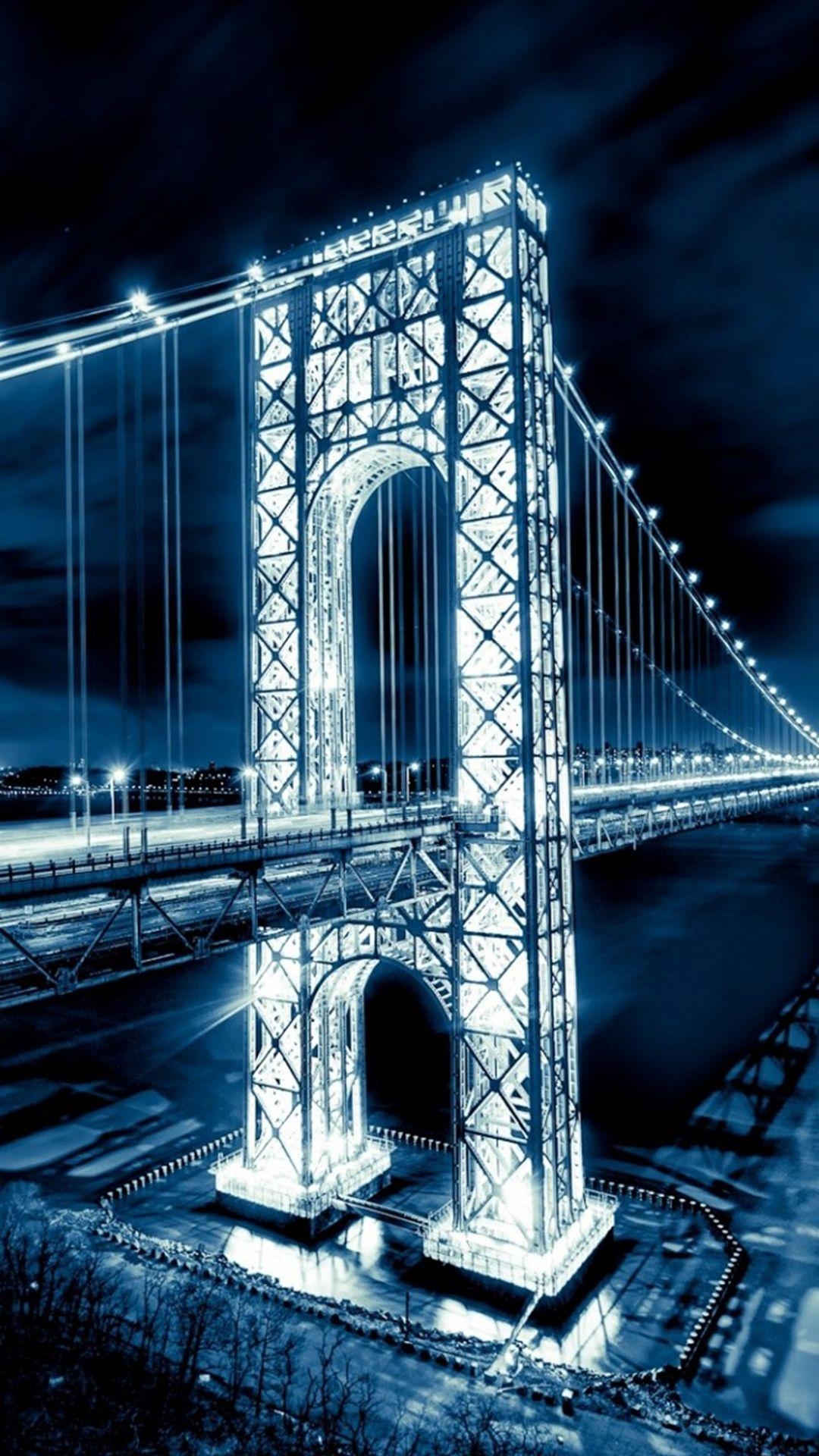 1080x1920 Night Shiny Long Bridge Nature Landscape #iPhone #plus #wallpaper, Phone