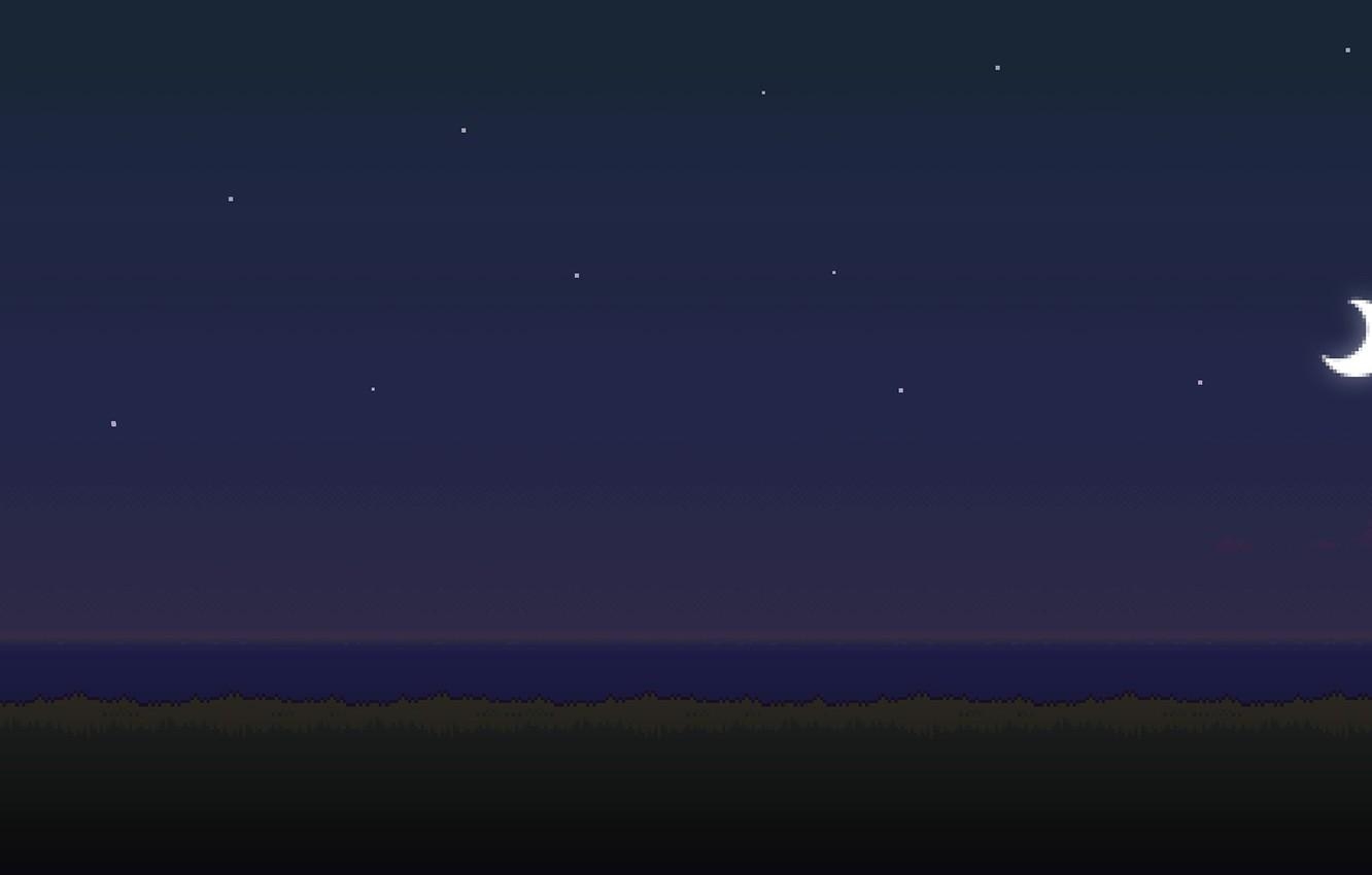 1340x850 Wallpaper sea, stars, night, time, the moon, day, 8bit image, Desktop