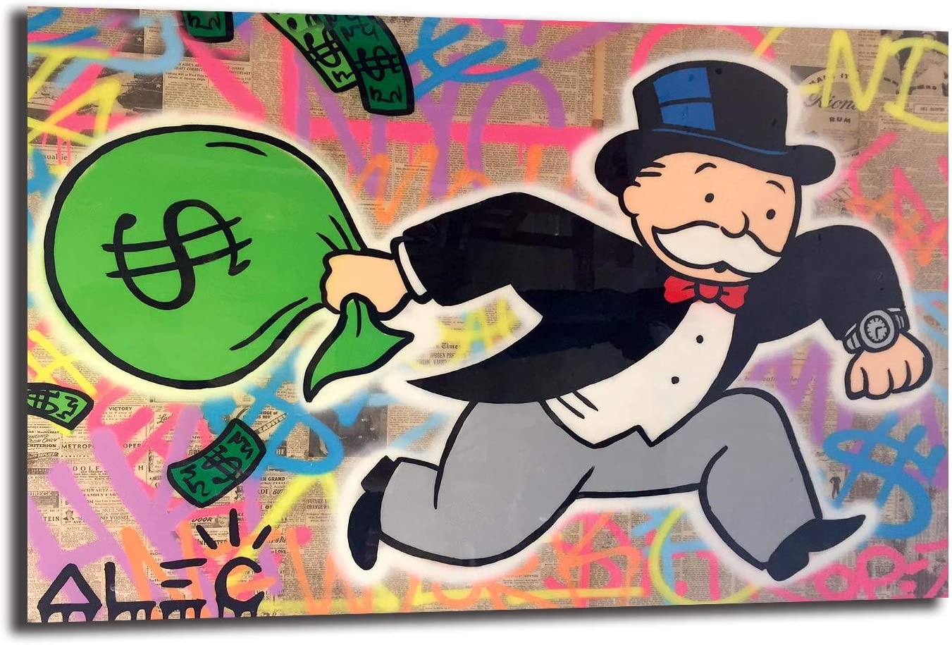 1360x920 FireDeer Alec Monopoly Man Running With Money Bag Graffiti Street Art Canvas Painting Poster Prints Picture For Living Room Wall Decor Large Size (No Frame, 8x12 inch): Posters & Prints, Desktop