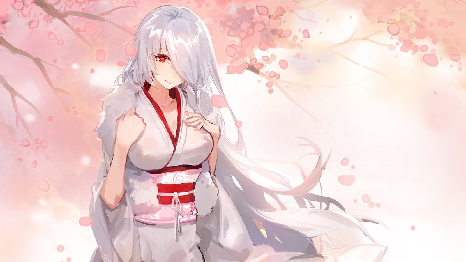 1600x900 White Hair Red Eyes Anime, Desktop