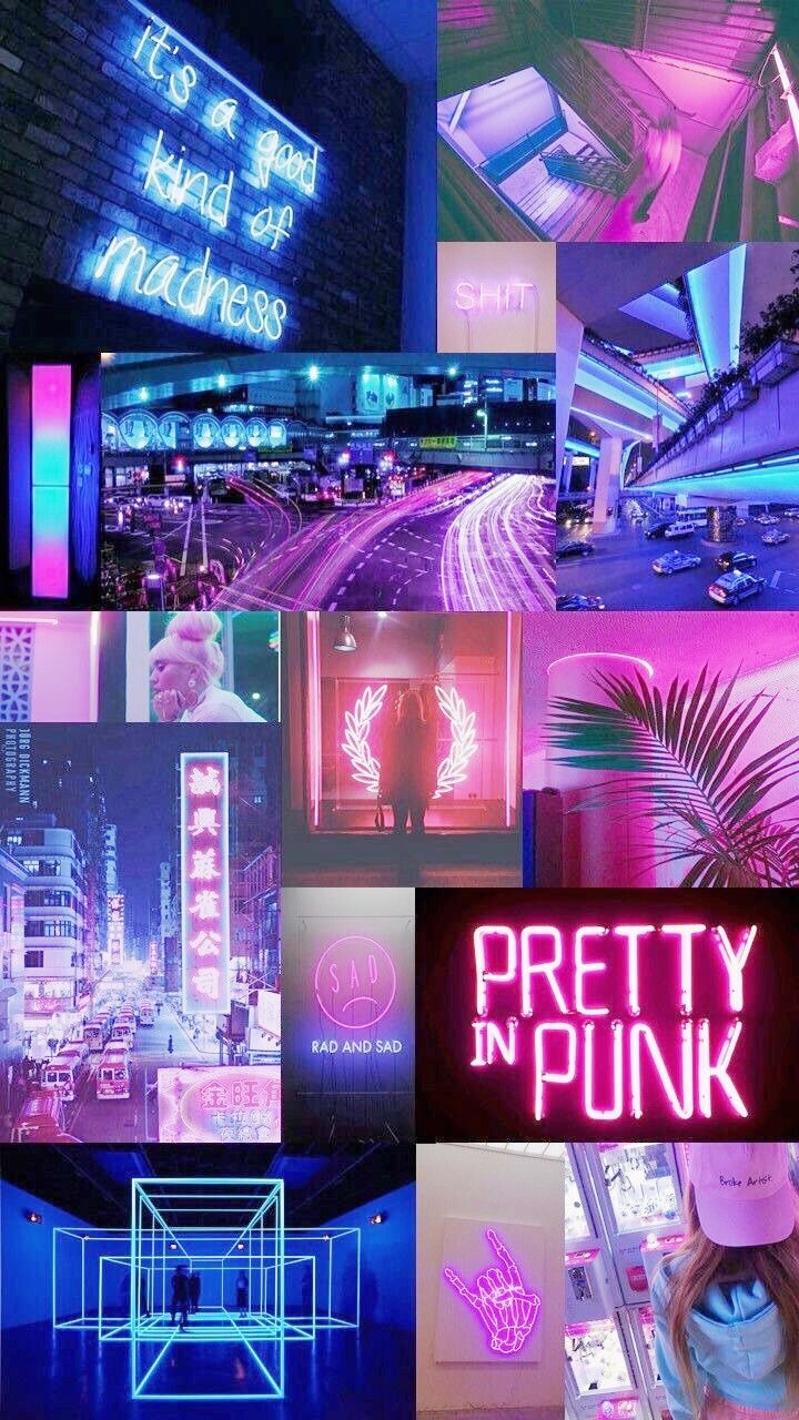 720x1280 wallpaper #aesthetic #neon #aestheticwallpaper #collage, Phone