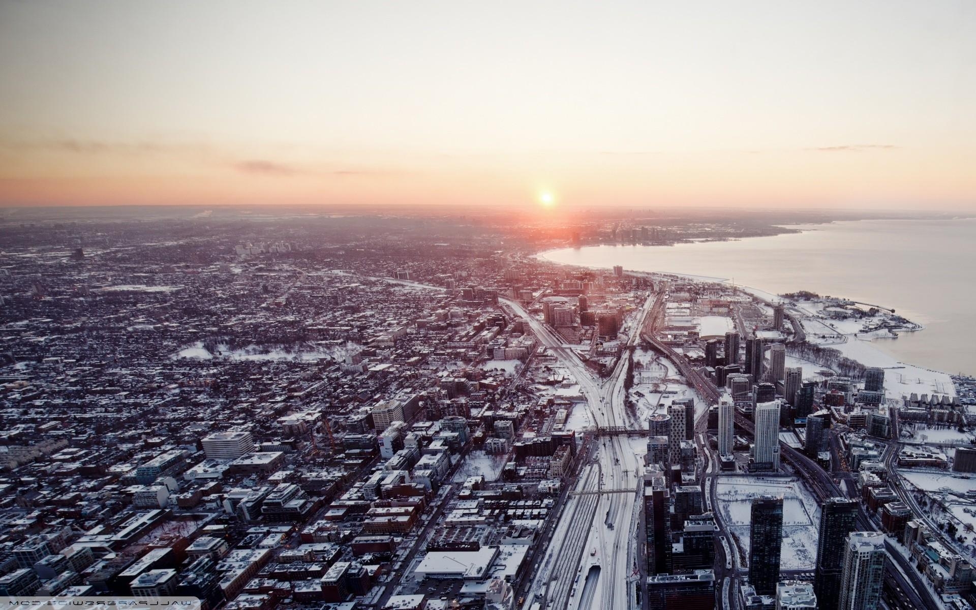 1920x1200 aerial view toronto city long exposure skyscraper sunset, Desktop