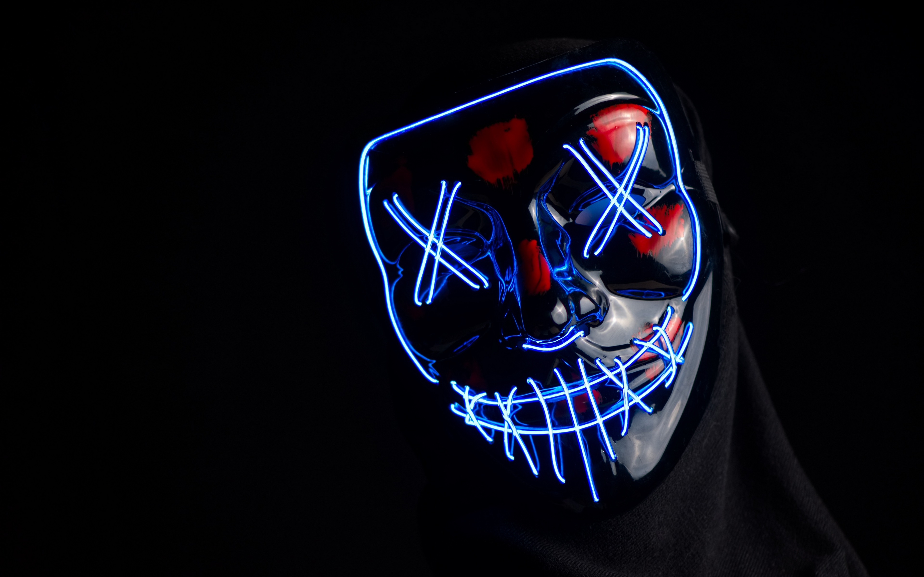 3840x2400 Download wallpaper  mask, anonymous, neon, face, hidden, dark 4k ultra HD 16:10 HD background, Desktop