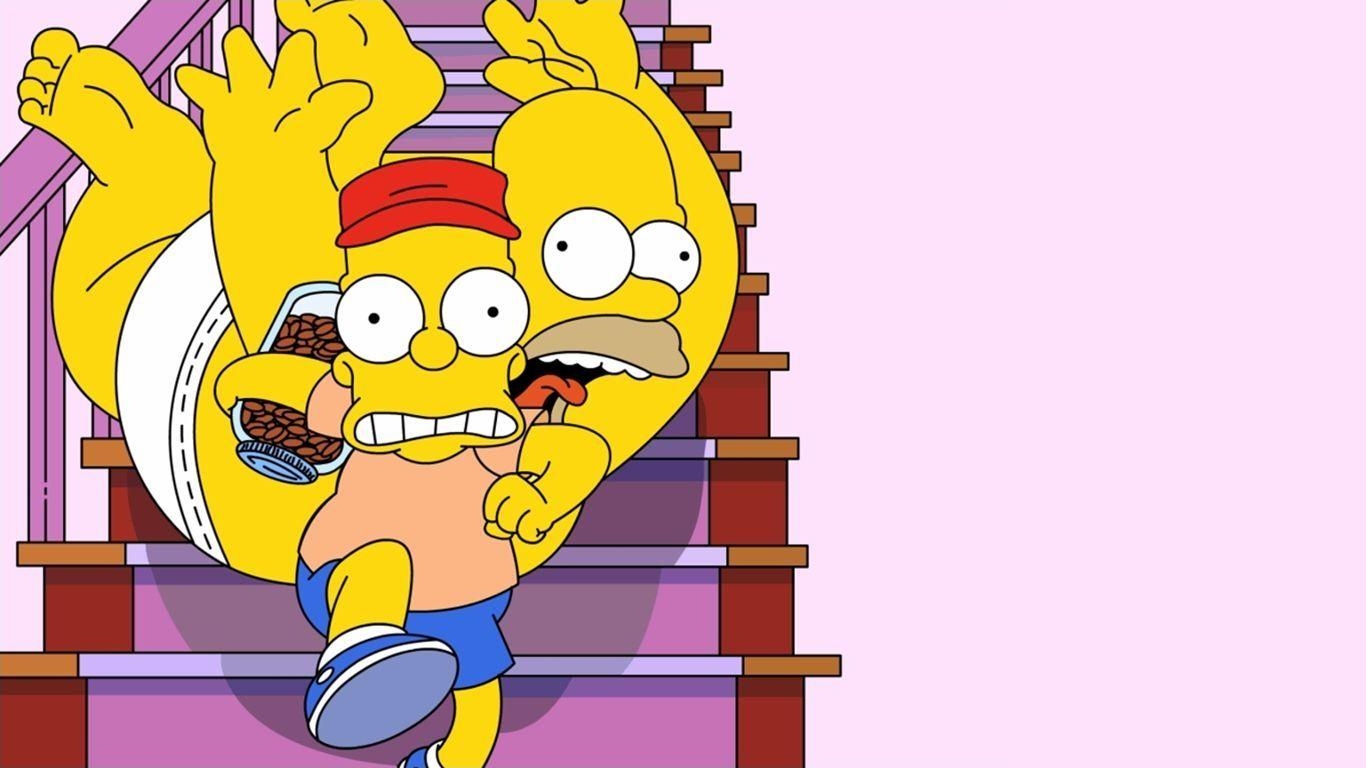 1370x770 Bart and Homer Falling Down The Stairs Wallpaper Simpsons, Desktop