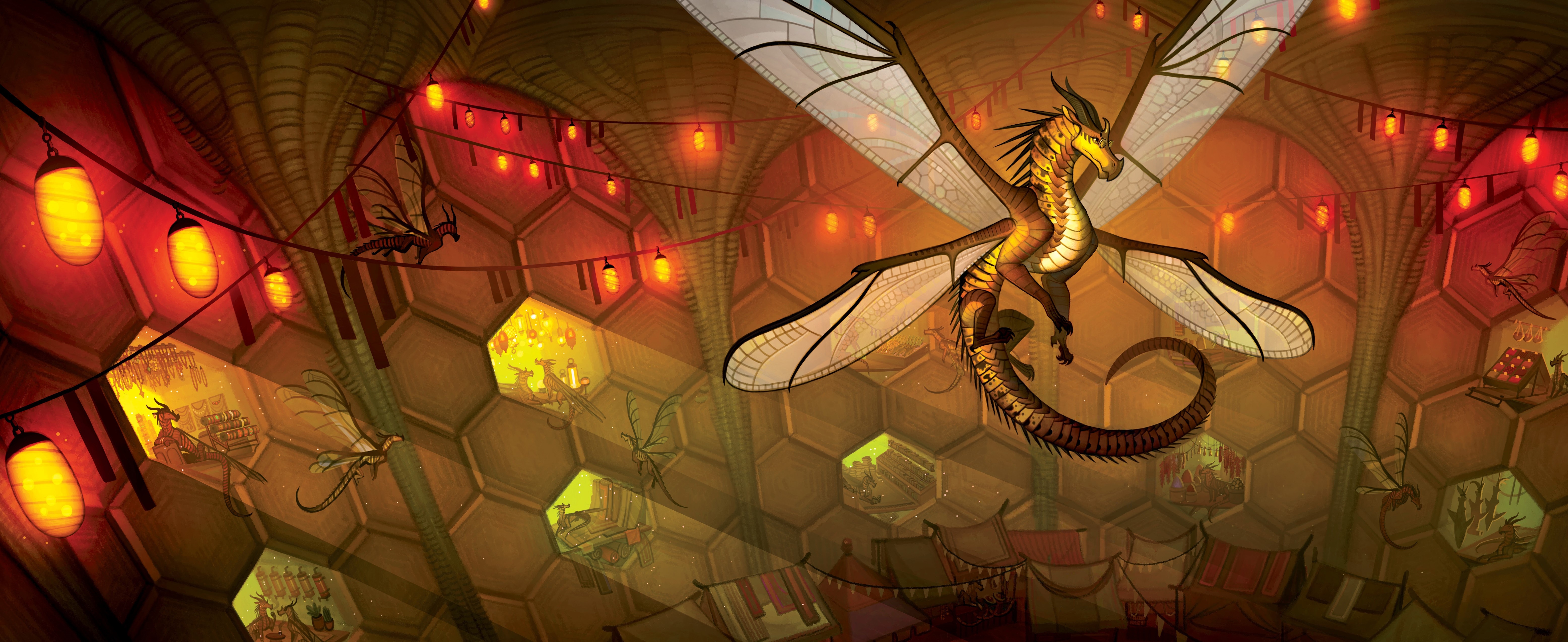 6230x2550 4K, dragon, wings, bees, fantasy art Gallery HD Wallpaper, Dual Screen