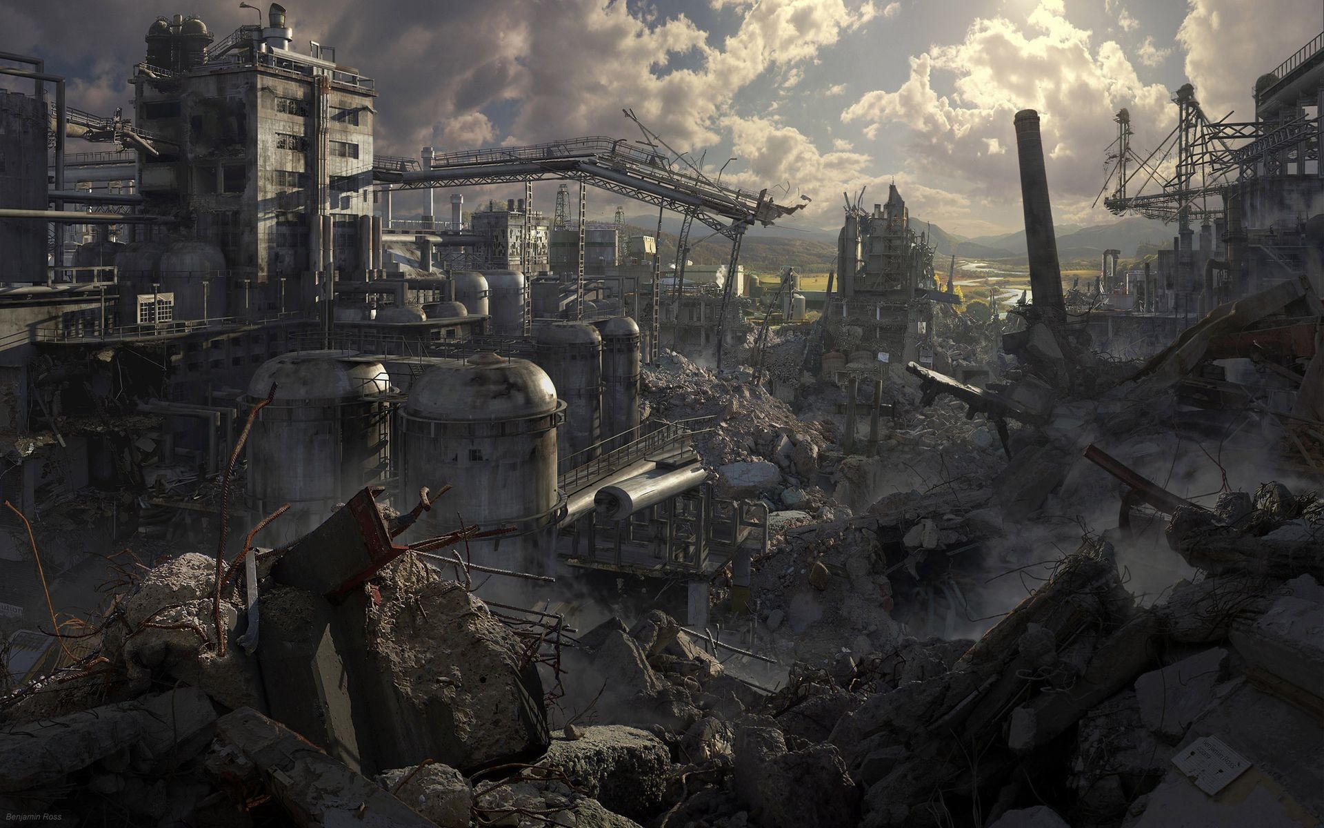 1920x1200 Dark horror sci fi apocalyptic destruction art cg game buildings (2022), Desktop