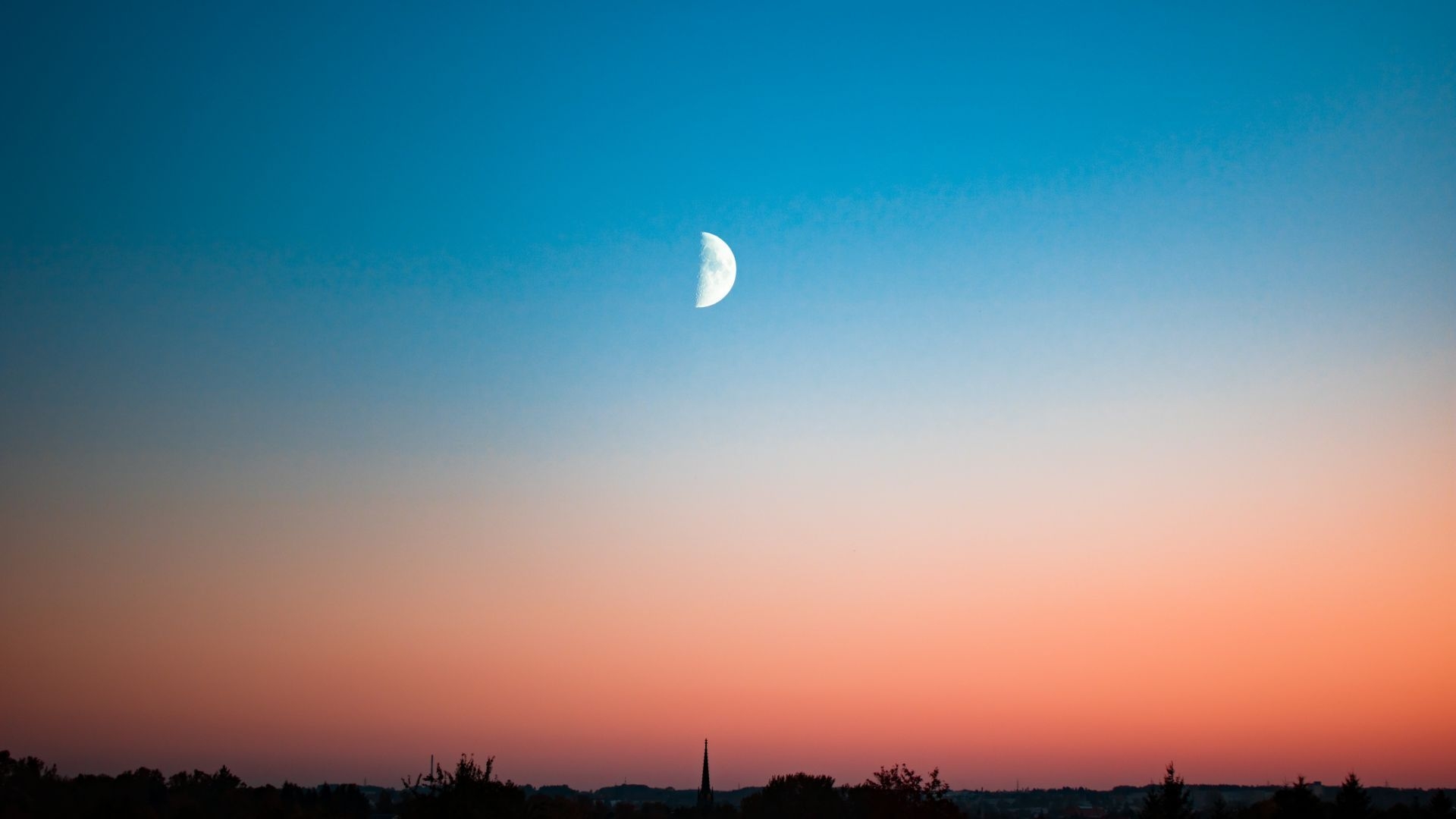 1920x1080 Desktop wallpaper sunset, half moon, sky, clean, HD image, picture, background, ffaaea, Desktop