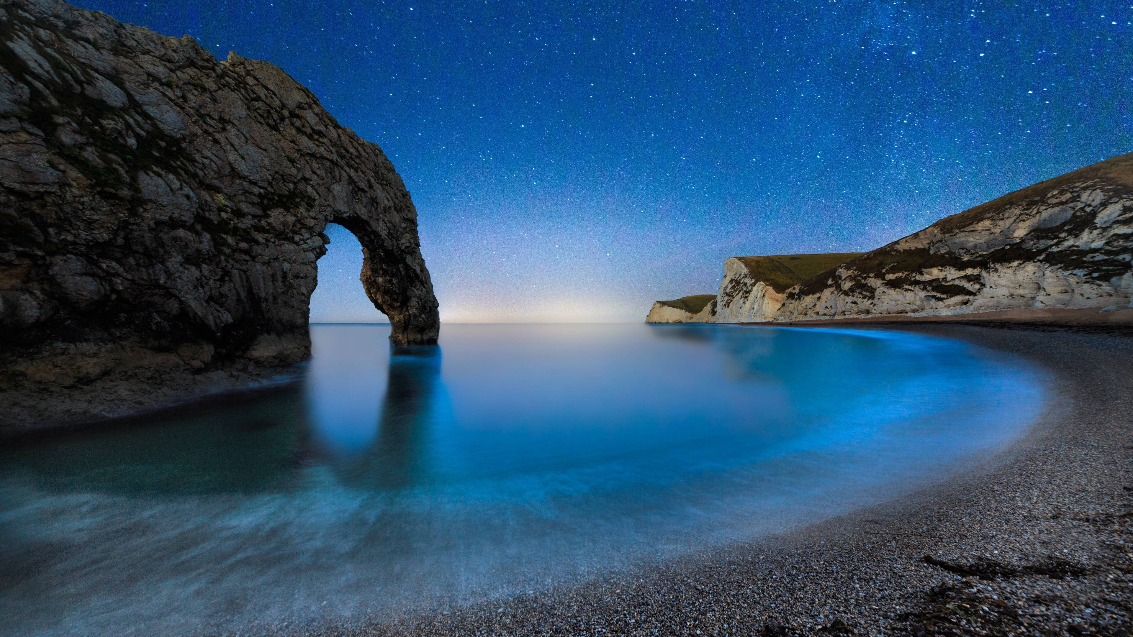 3840x2160 Wallpaper Durdle Door, 5k, 4k wallpaper, beach, night, stars, sea, Desktop