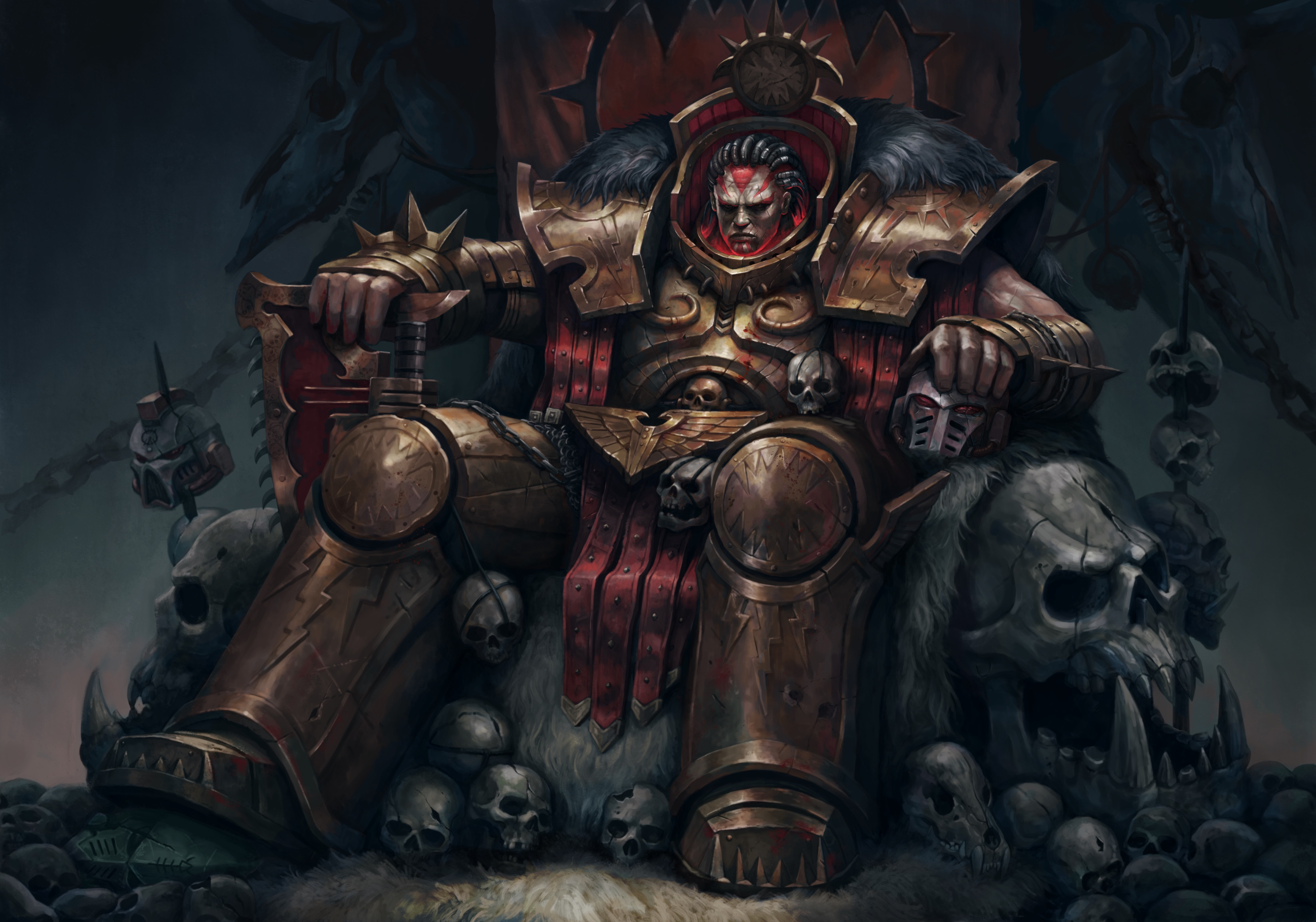 3840x2700 Science Fiction Warhammer 40 000 Angron Red Gold Skull Chains Space Marines Video Games Video Game A Wallpaper:, Desktop