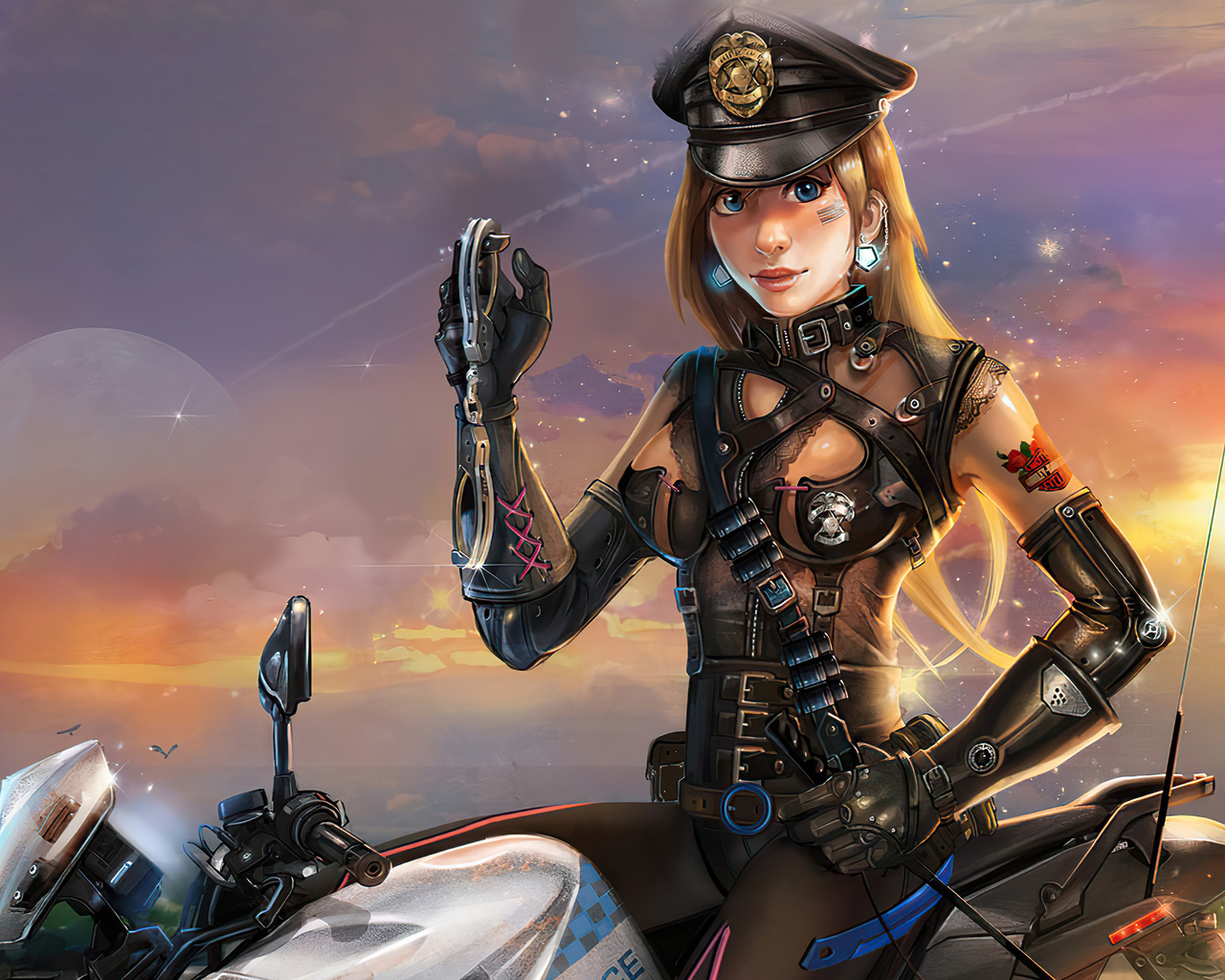 1280x1030 Cyber Police Girl On Bike 4k  Resolution HD 4k Wallpaper, Image, Background, Photo and Picture, Desktop