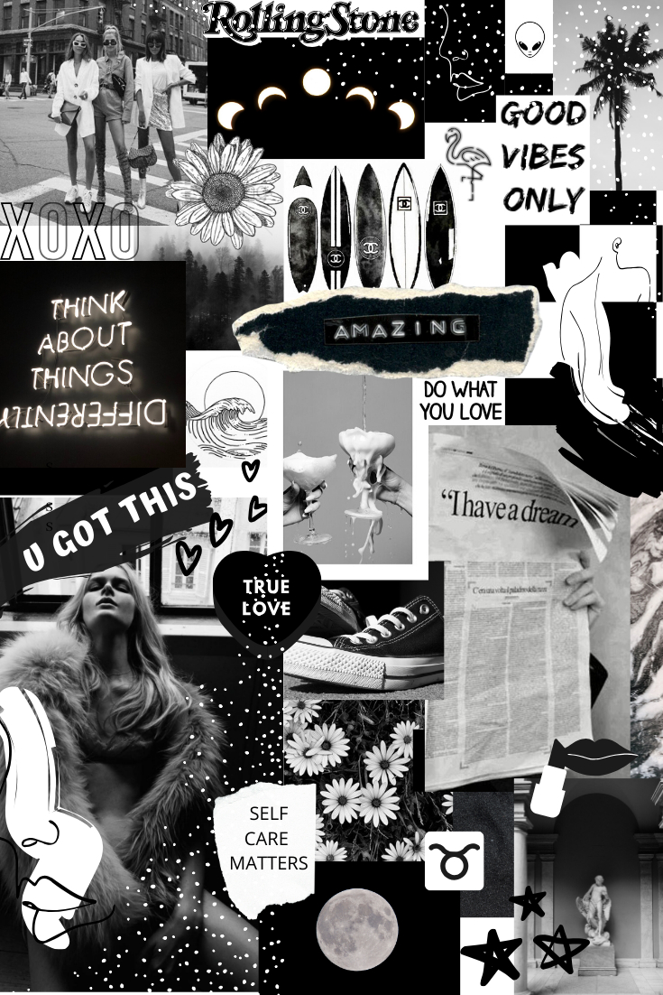 740x1110 Photos collage with a black and white aesthetic. Black, Phone