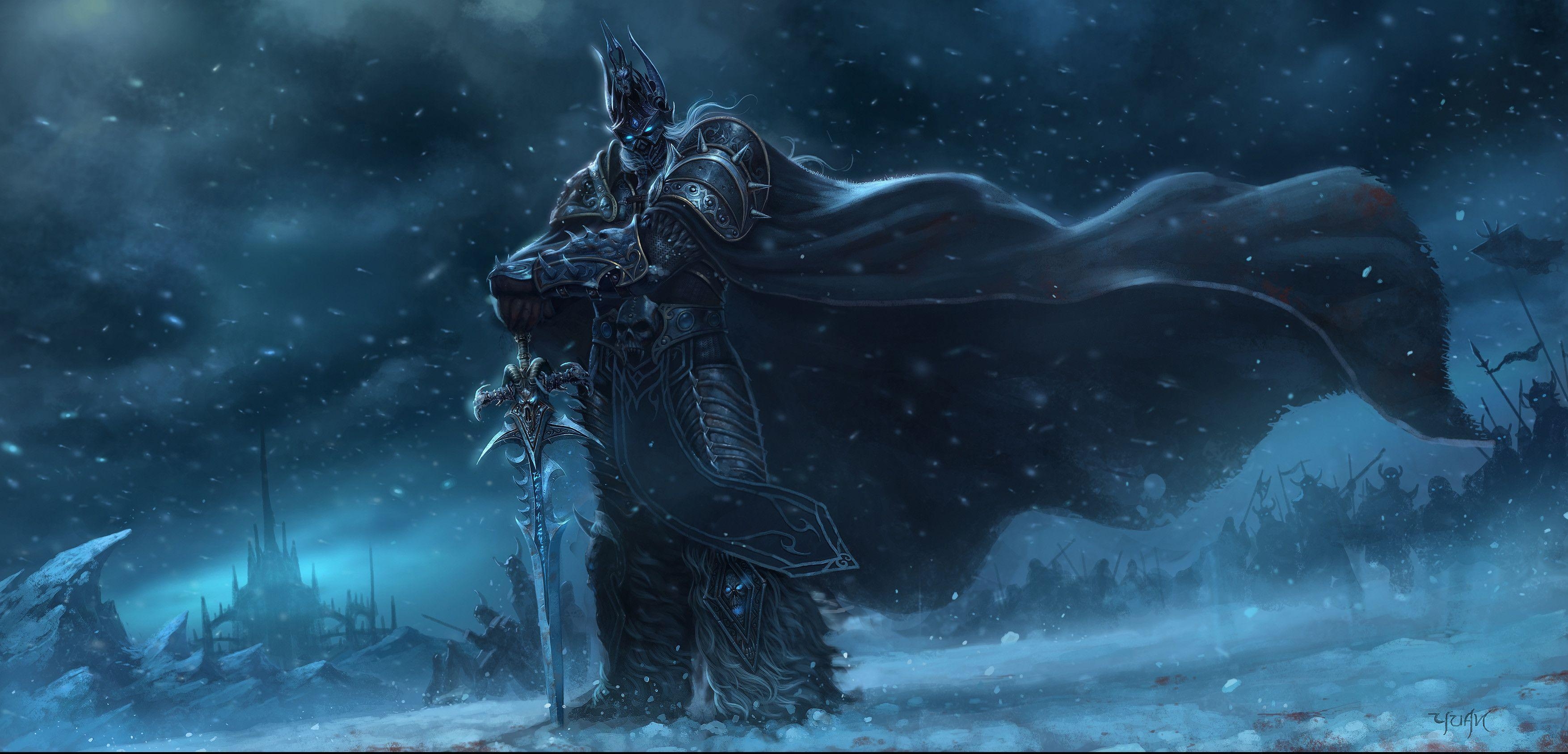 3510x1690 Wallpaper: Arthas Menethil, the Lich King Digital, Anime, Dual Screen