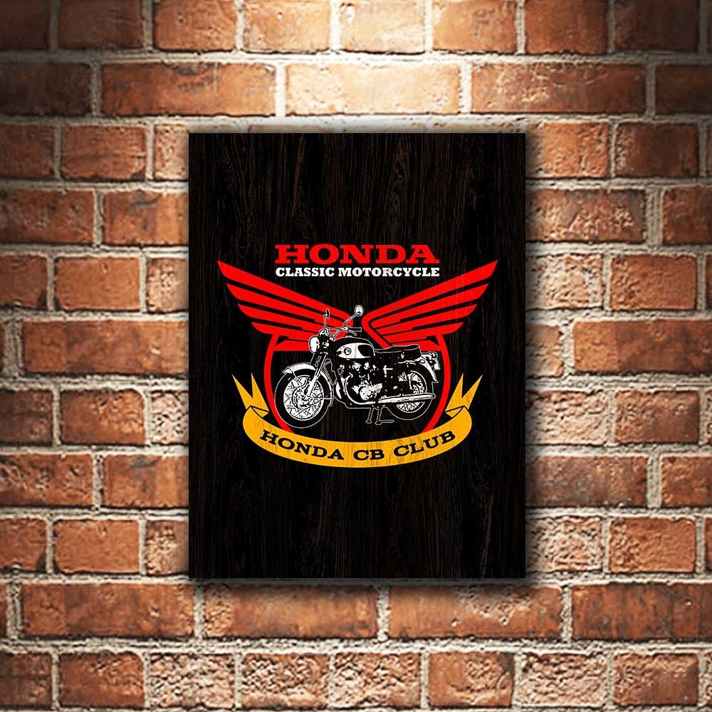 1000x1000 Honda CB Motor Klasik Poster Kayu Dekorasi Pajangan Dinding Bingkai Foto Walldecor Wallpaper, Phone