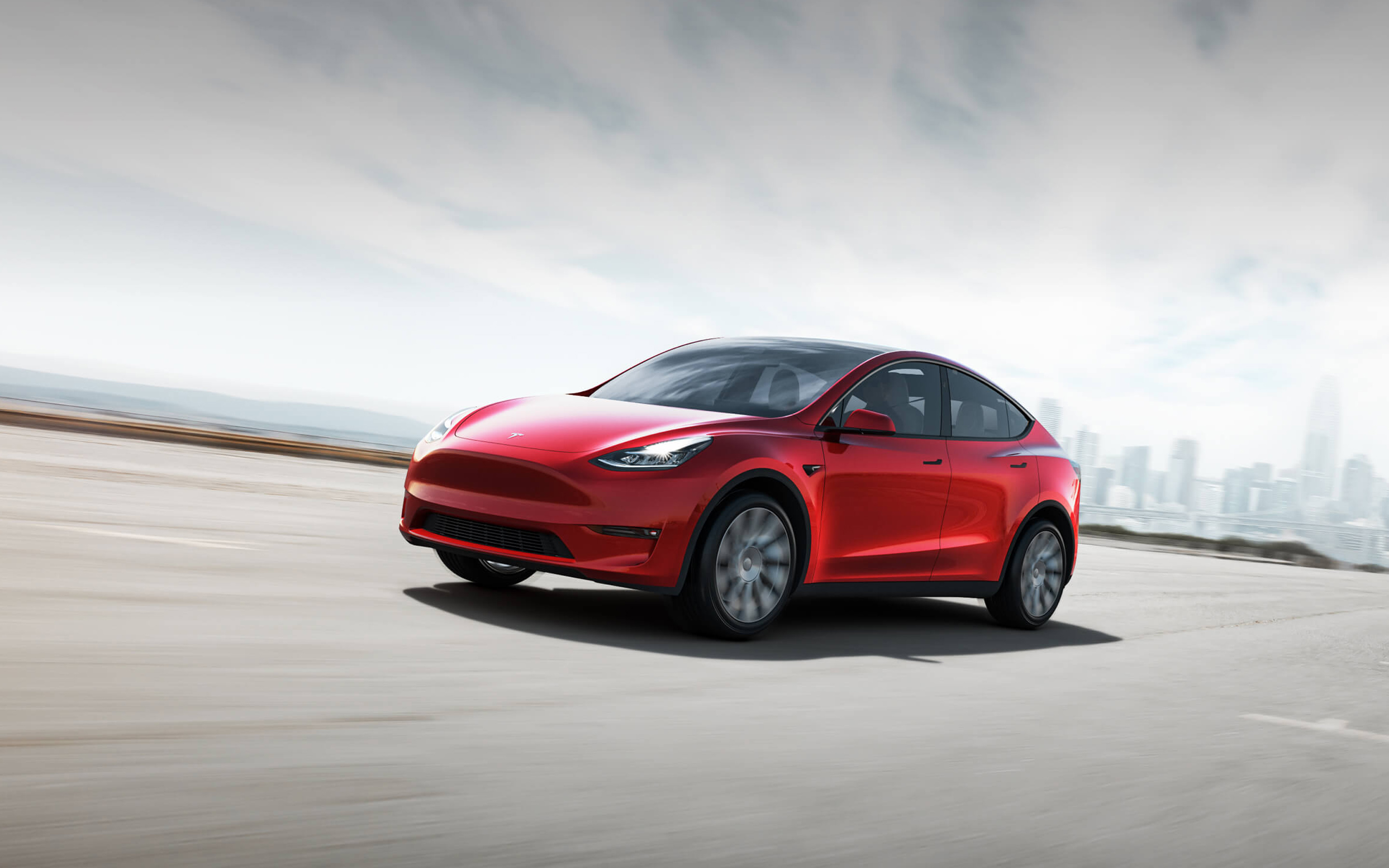 2880x1800 Download wallpaper Tesla Model Y, exterior, front view, electric crossover, new red Model Y, electric cars, Tesla for desktop with resolution. High Quality HD picture wallpaper, Desktop