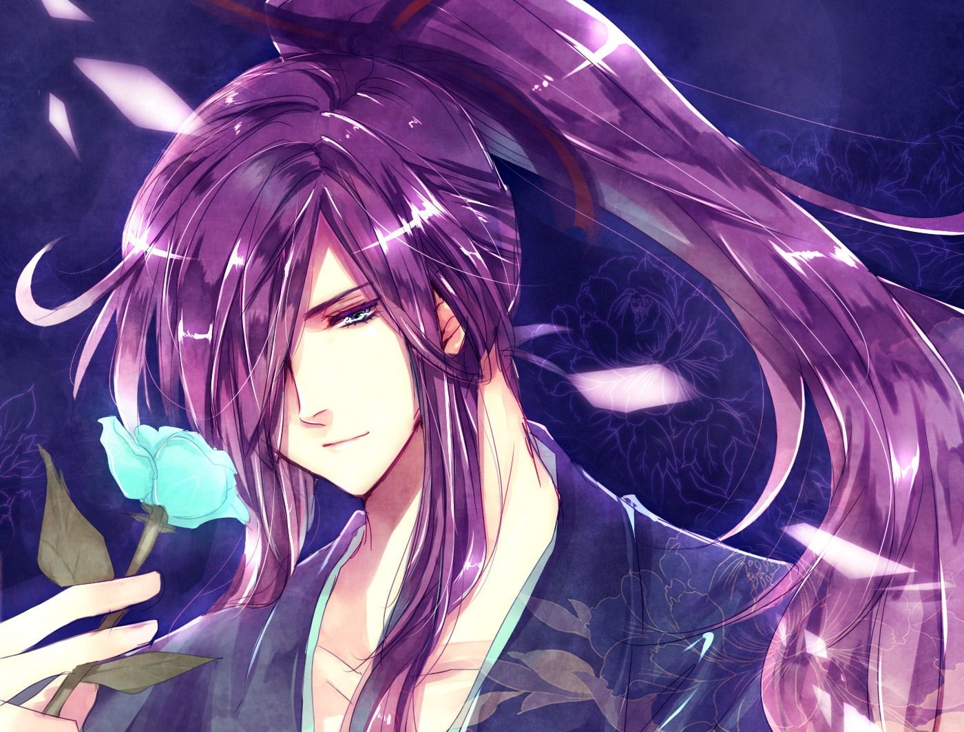 1400x1070 all male flowers japanese clothes kamui gakupo long hair male, Desktop