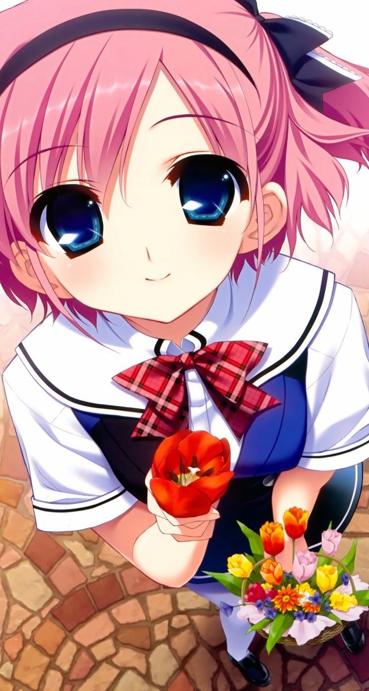 750x1400 Anime Girl With Rose Whatsapp Chat Wallpaper, Phone