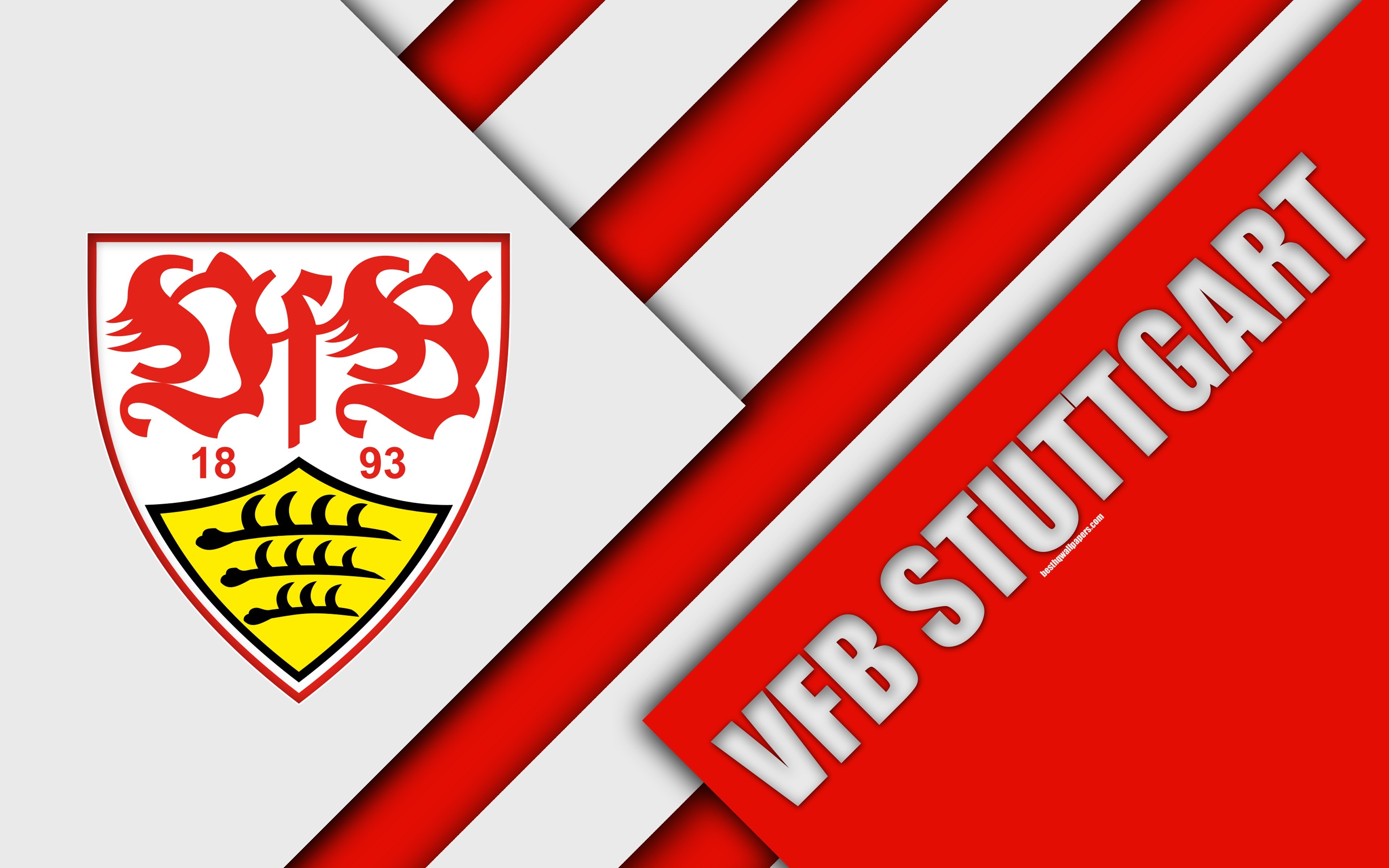 3840x2400 Download wallpaper VfB Stuttgart FC, 4k, material design, emblem, Desktop