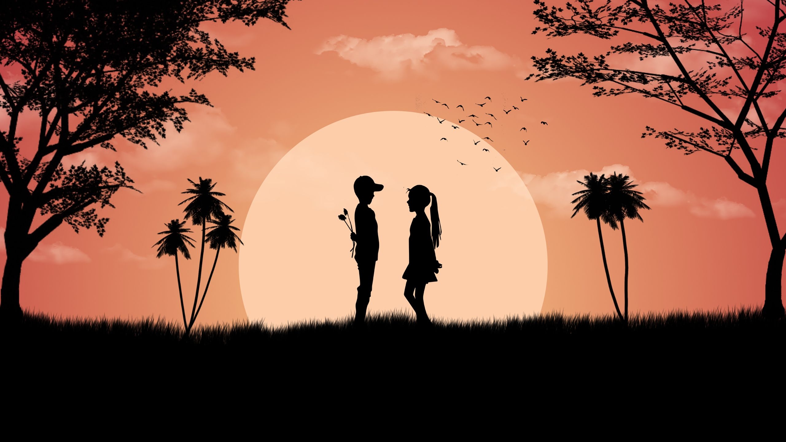 2560x1440 Boy Girl Love Cute Sunset Wallpaper, Desktop