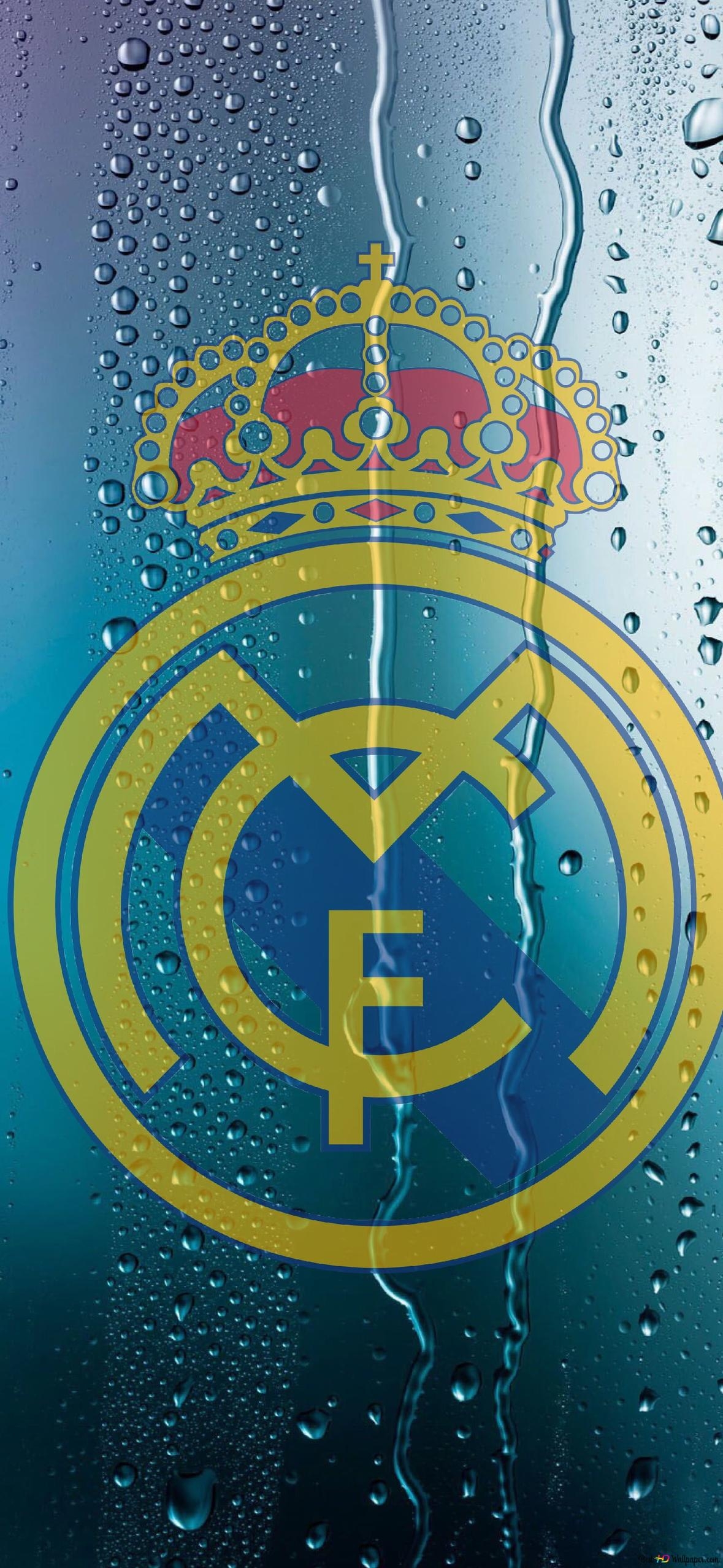 1180x2560 Real Madrid football club logo rainy HD wallpaper download, Phone