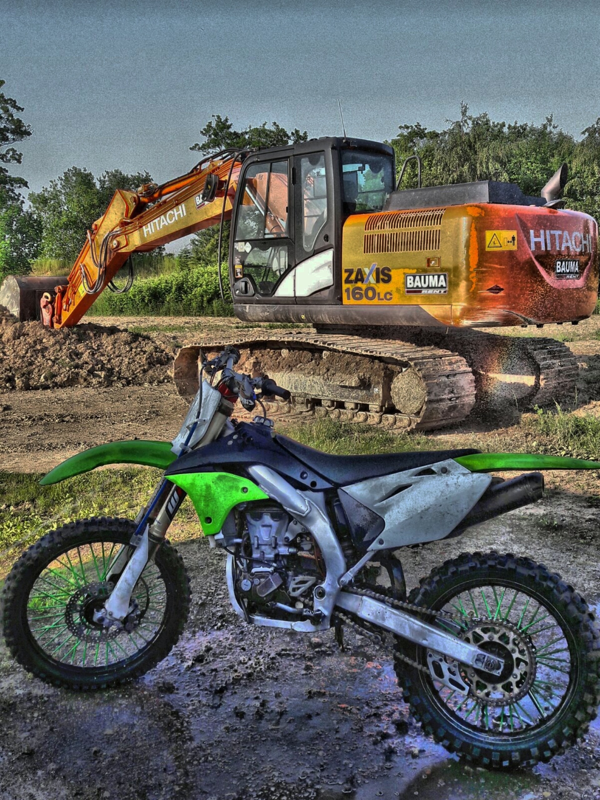 1920x2560 green, black and gray motocross dirt bike near hitachi power truck, Phone