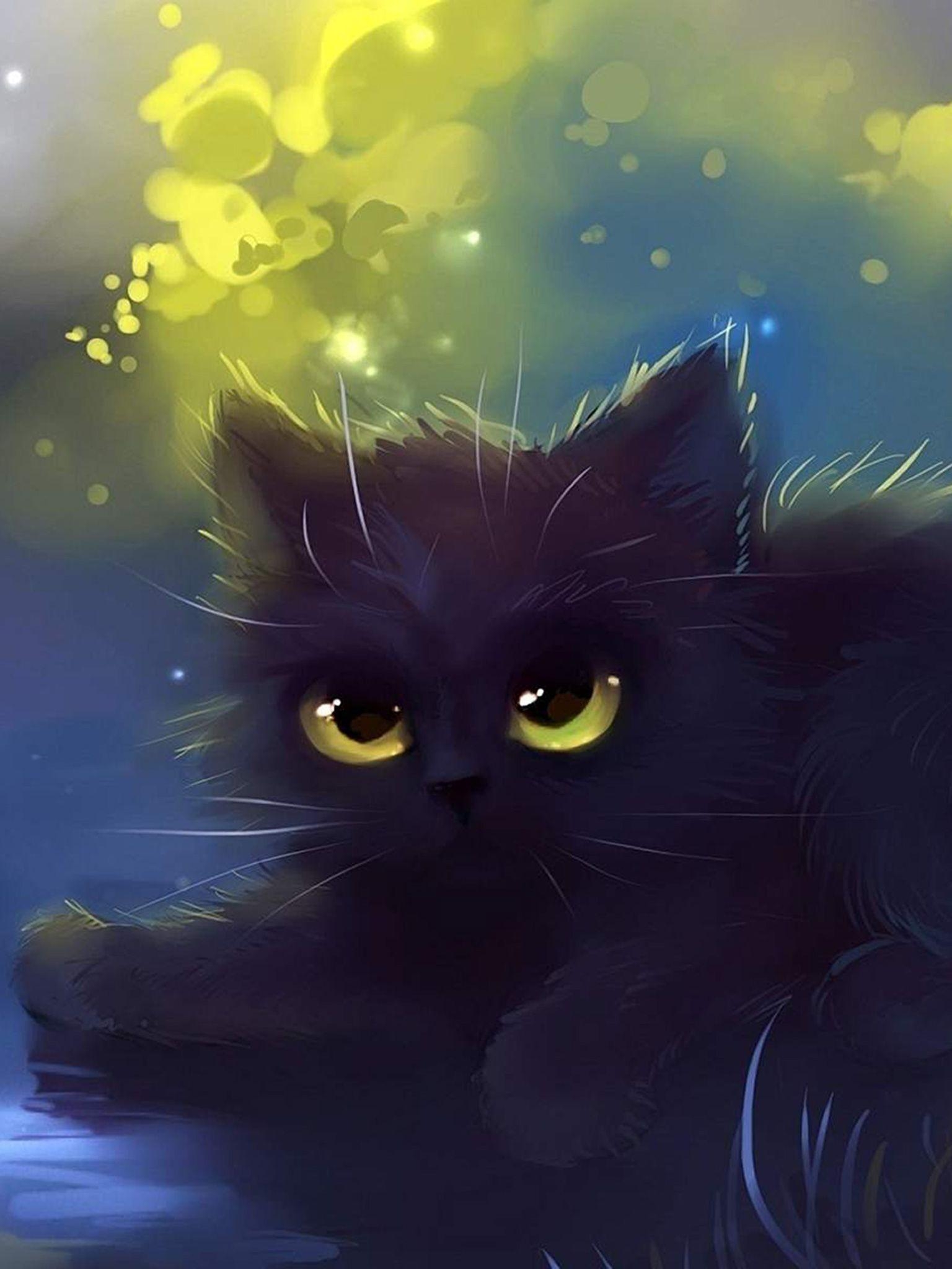 1540x2050 Cat Wallpaper (Cartoon, Eyes, Black) HD Cat Wallpaper, Phone