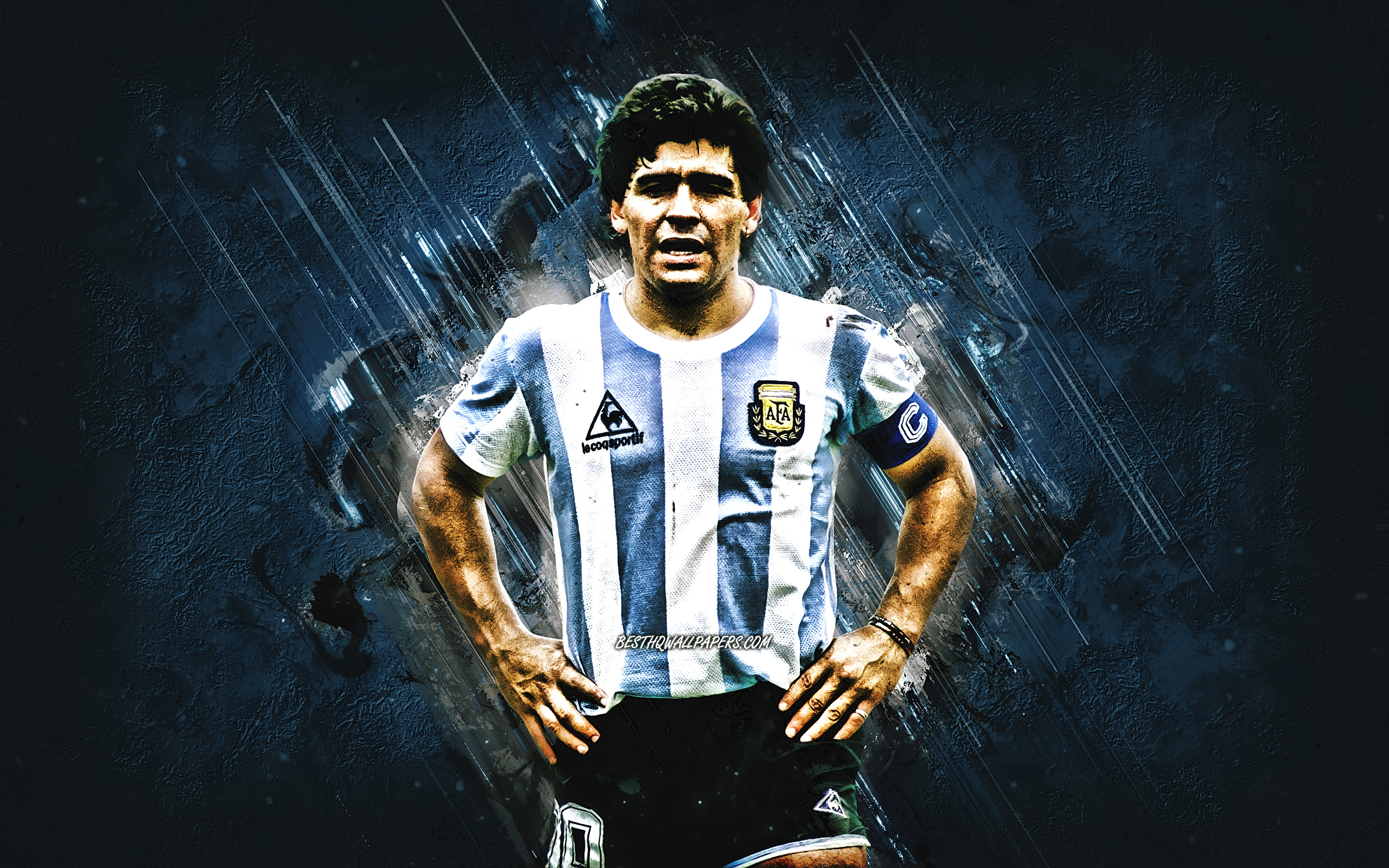 2880x1800 Download wallpaper Diego Maradona, Argentina national football team, Argentine football player, blue stone background, Argentina, football for desktop with resolution. High Quality HD picture wallpaper, Desktop