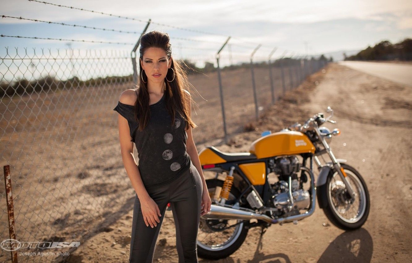 1340x850 Wallpaper Girls, girl Raquel, posing on a motorcycle Royal Enfield Continental GT image for desktop, section девушки, Desktop