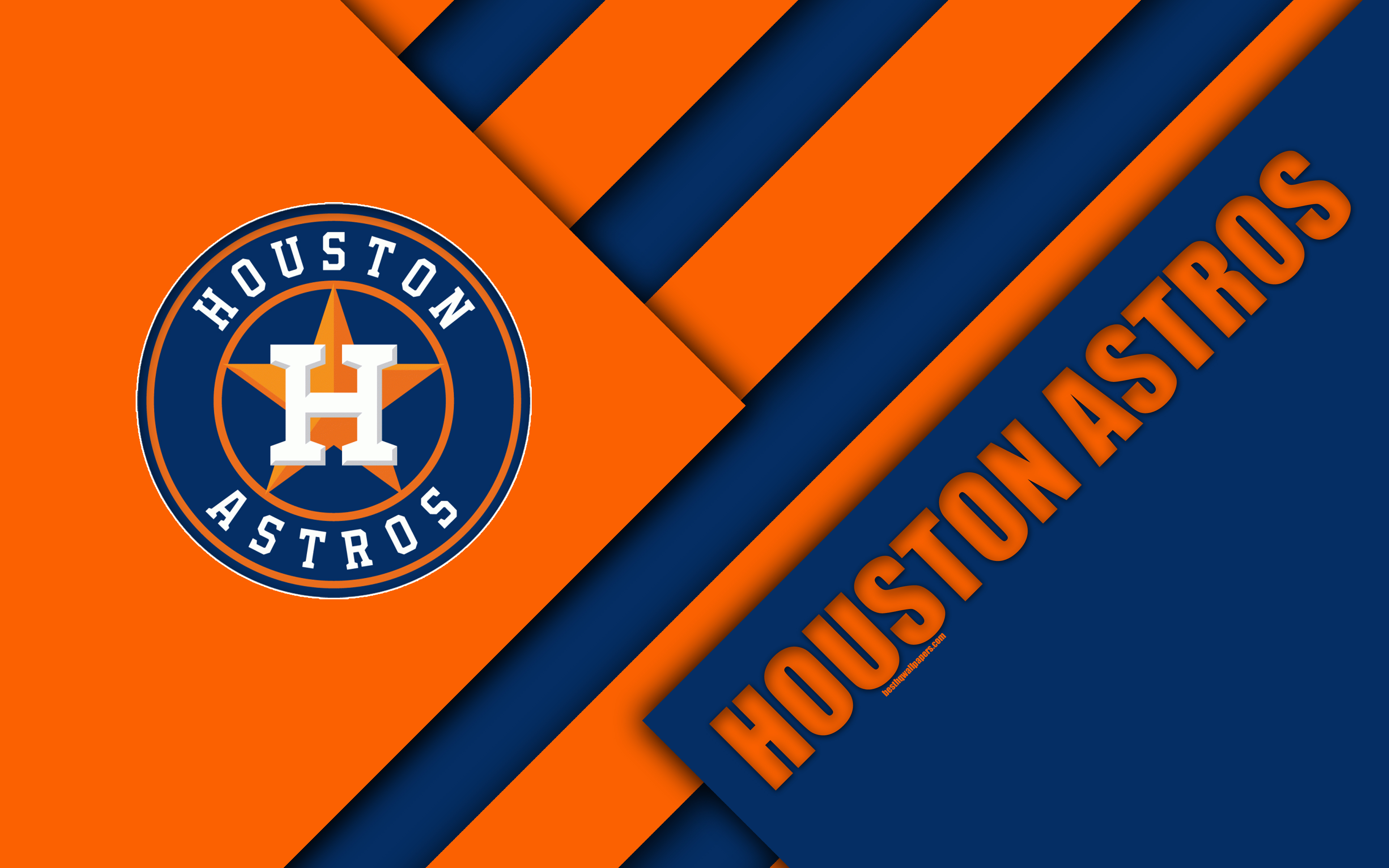 3840x2400 Download wallpaper Houston Astros, MLB, 4K, Texas, USA, blue orange abstraction, logo, material design, baseball, Houston, Major League Baseball for desktop with resolution. High Quality HD picture wallpaper, Desktop