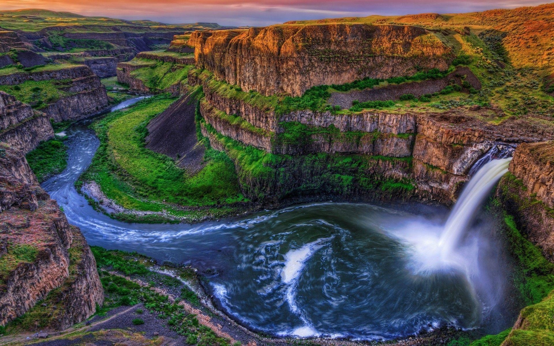 1920x1200 landscape, Nature, Waterfall, River, Canyon, Palouse Falls, Desktop