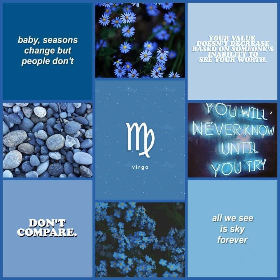 960x960 Download A Collage Of Blue Flowers And Blue Words Wallpaper, Phone