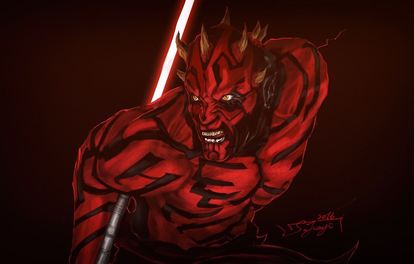 1340x850 Wallpaper Figure, Star Wars, Dark, Sword, Darth Maul, Dark Side, Desktop