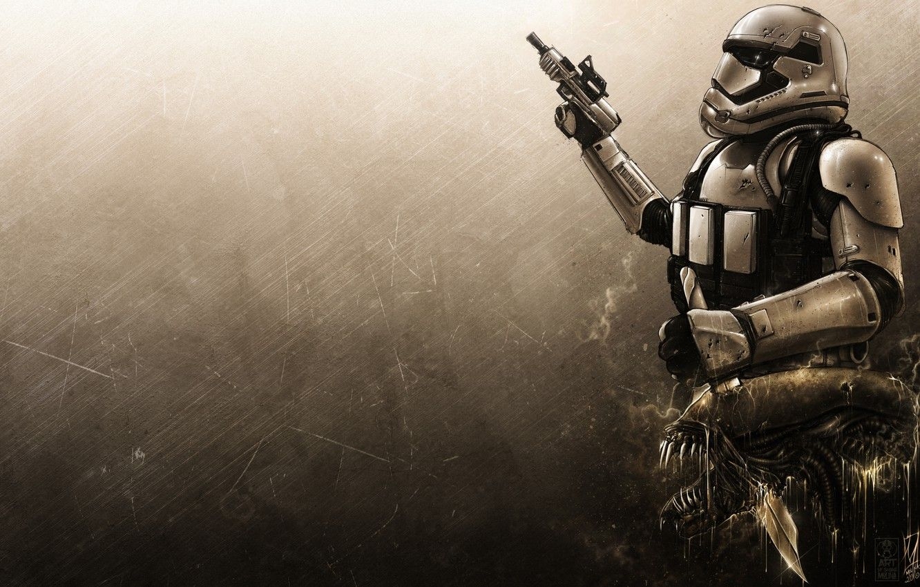 1340x850 Wallpaper Figure, Star Wars, Background, Art, Art, Star Wars, Alien, Trophy, Stormtrooper, StarWars, First Order, by Shane Molina, Shane Molina image for desktop, section арт, Desktop