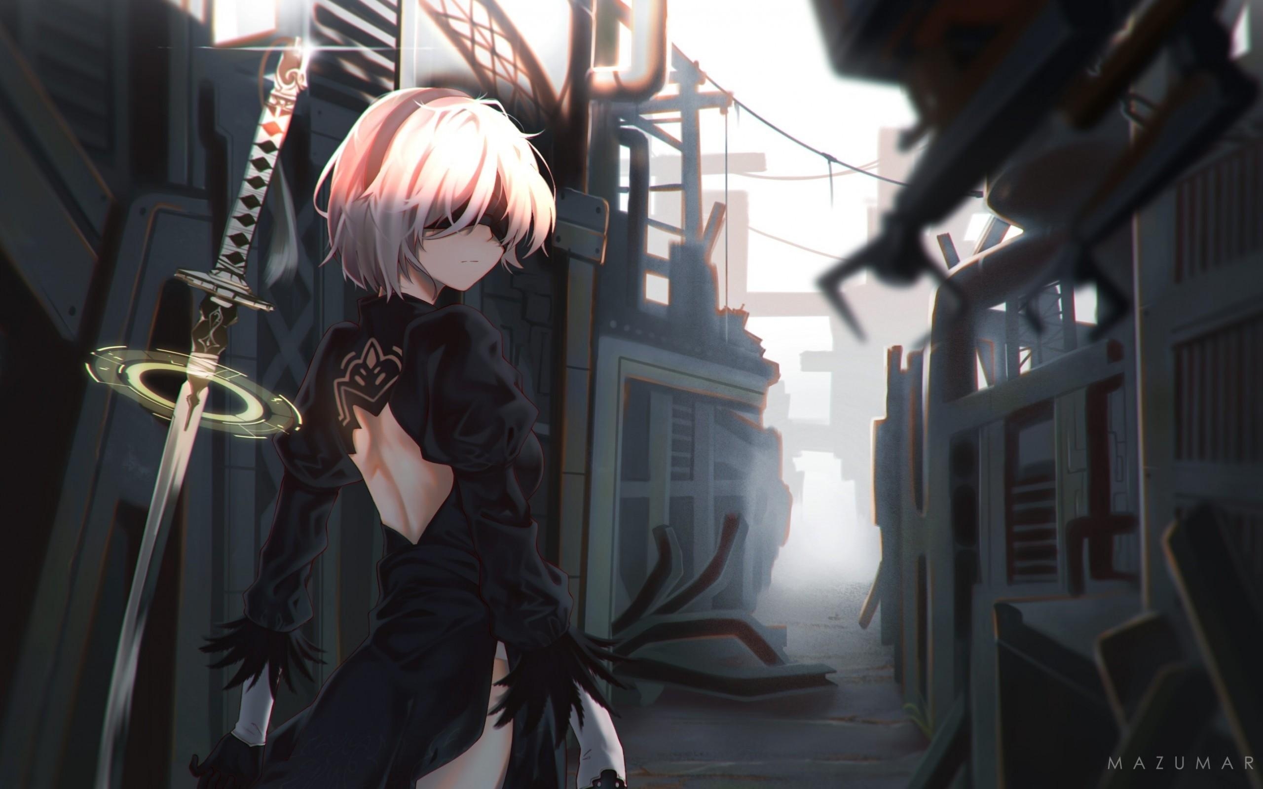 2560x1600 Download  Nier: Automata, 2b, Eyepatch, Sword, Black Dress, Desktop