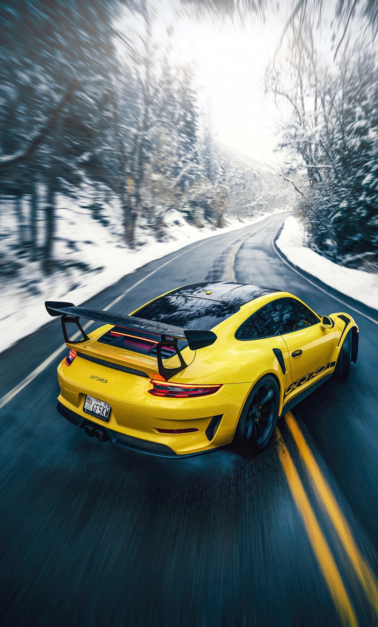 1280x2120 Download Wallpaper  Porsche Gt3rs, Yellow Sports Car, On Road, Iphone 6 Plus,  HD Background, 27290, Phone