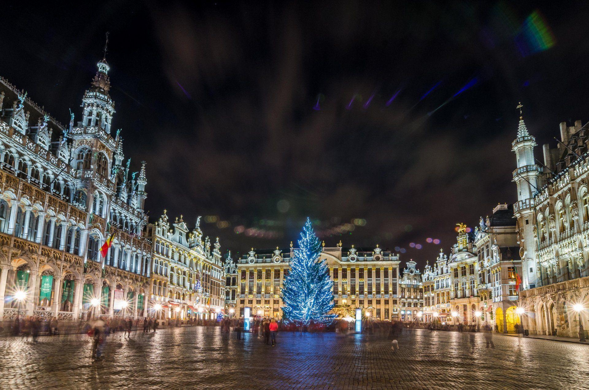 1920x1280 belgium brussels grand place christmas tree christmas night lights, Desktop